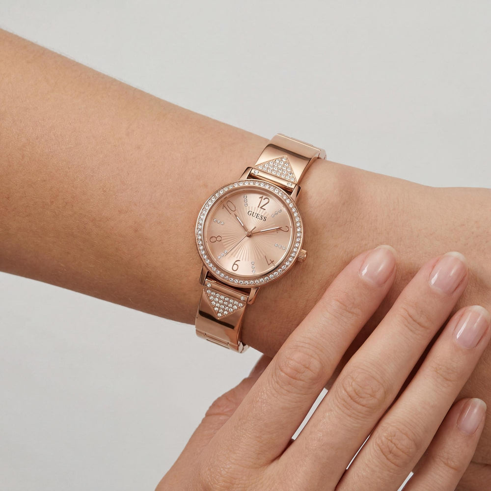 Reloj GUESS GW0474L3 para mujer, resistente al agua, con cristales brillantes en oro rosa, 32 mm