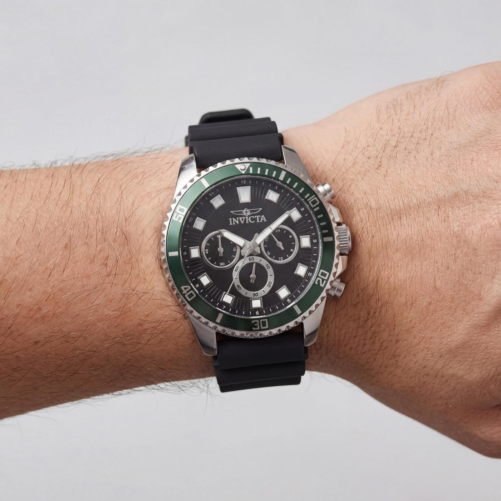 Reloj cronógrafo Invicta Pro Diver IN-46086-AMZUK de acero inoxidable plateado para hombre, 45 mm, esfera negra