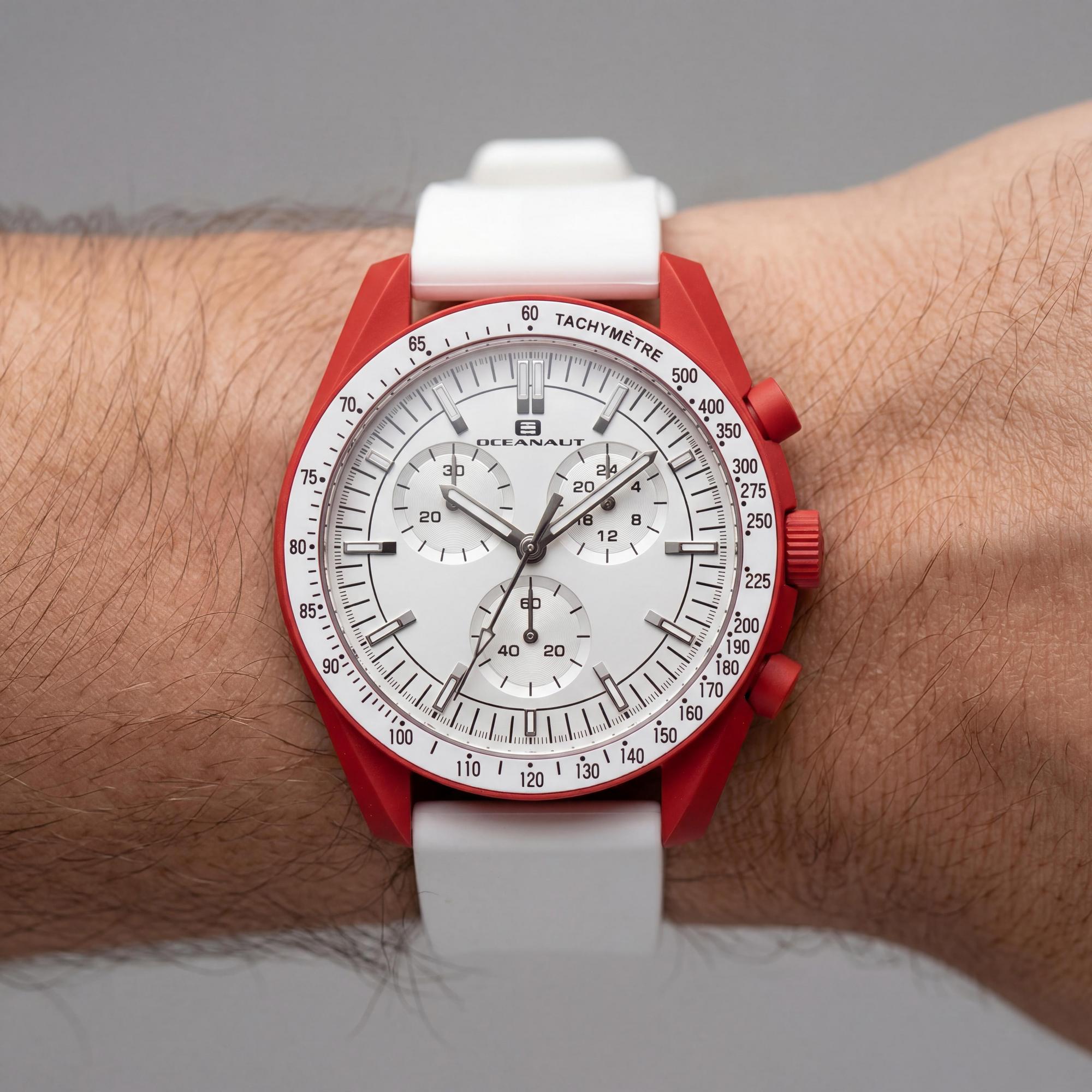 Oceanaut Modern Men's Watch with White Dial, Plastic Case, Leather Strap, Quartz Movement, Water Resistant, Photo 3