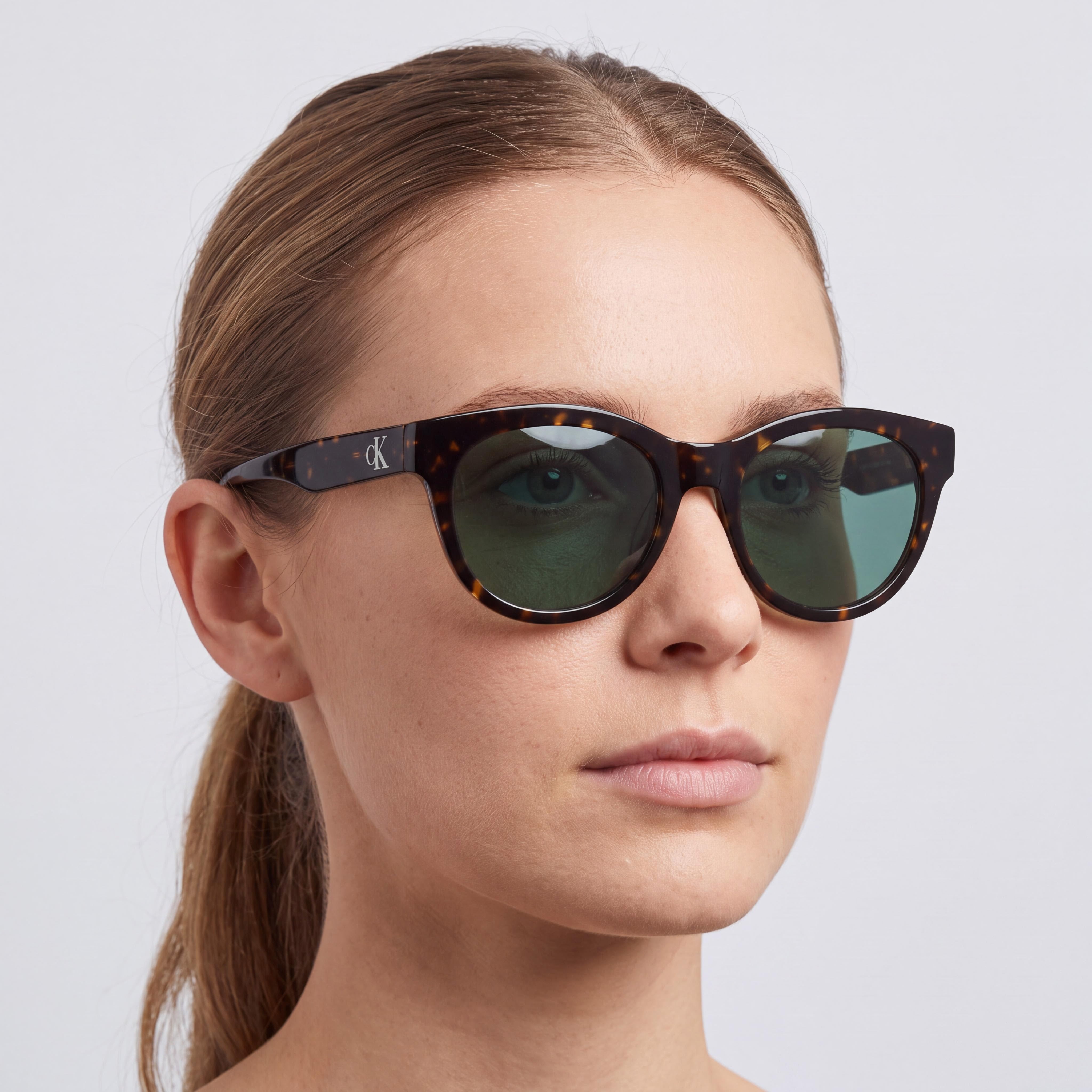 Calvin Klein Jeans Ckj26600s Women's Round Havana Plastic UV Protected Sunglasses with Solid Petrol TRITAN RENEW Lenses 53mm, Photo 5