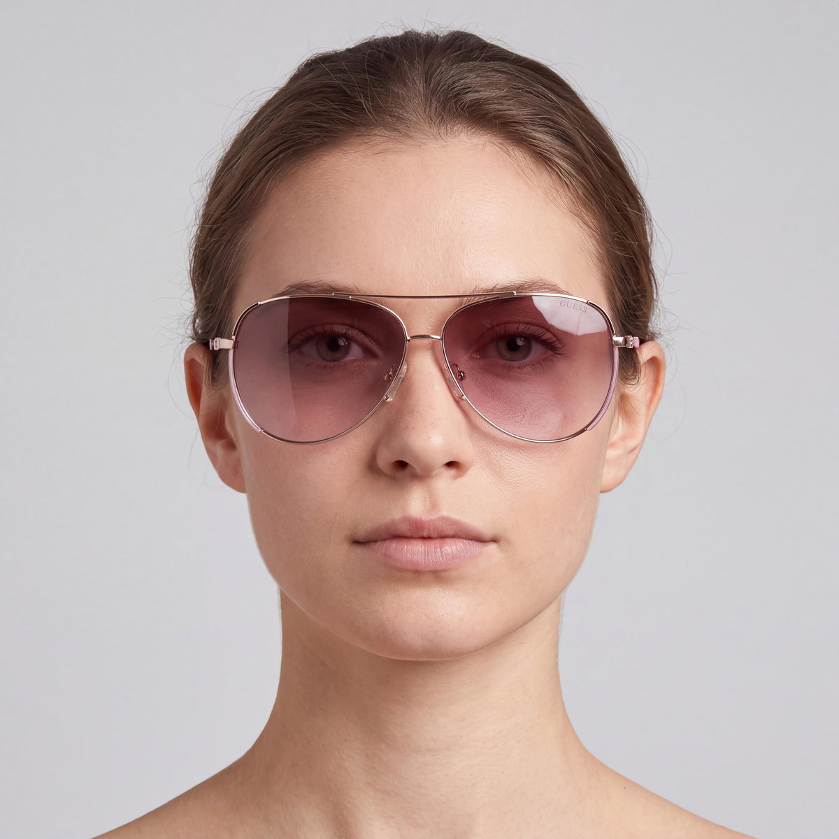 GUESS Women's Aviator Metal Sunglasses, Shiny Rose Gold Frame, Gradient Brown Lenses, 58-12-140, Photo 4