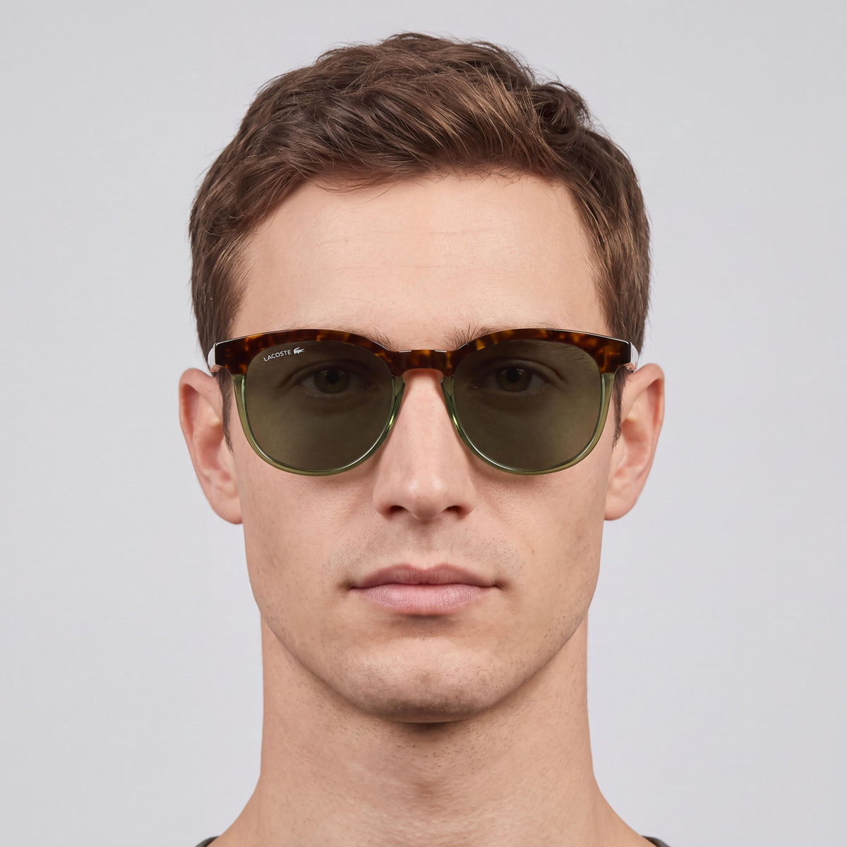 Gafas de sol Lacoste L6073s para hombre de plástico con protección UV 400, montura Habana/verde claro transparente, lentes verde sólido, 52 mm, Photo 5