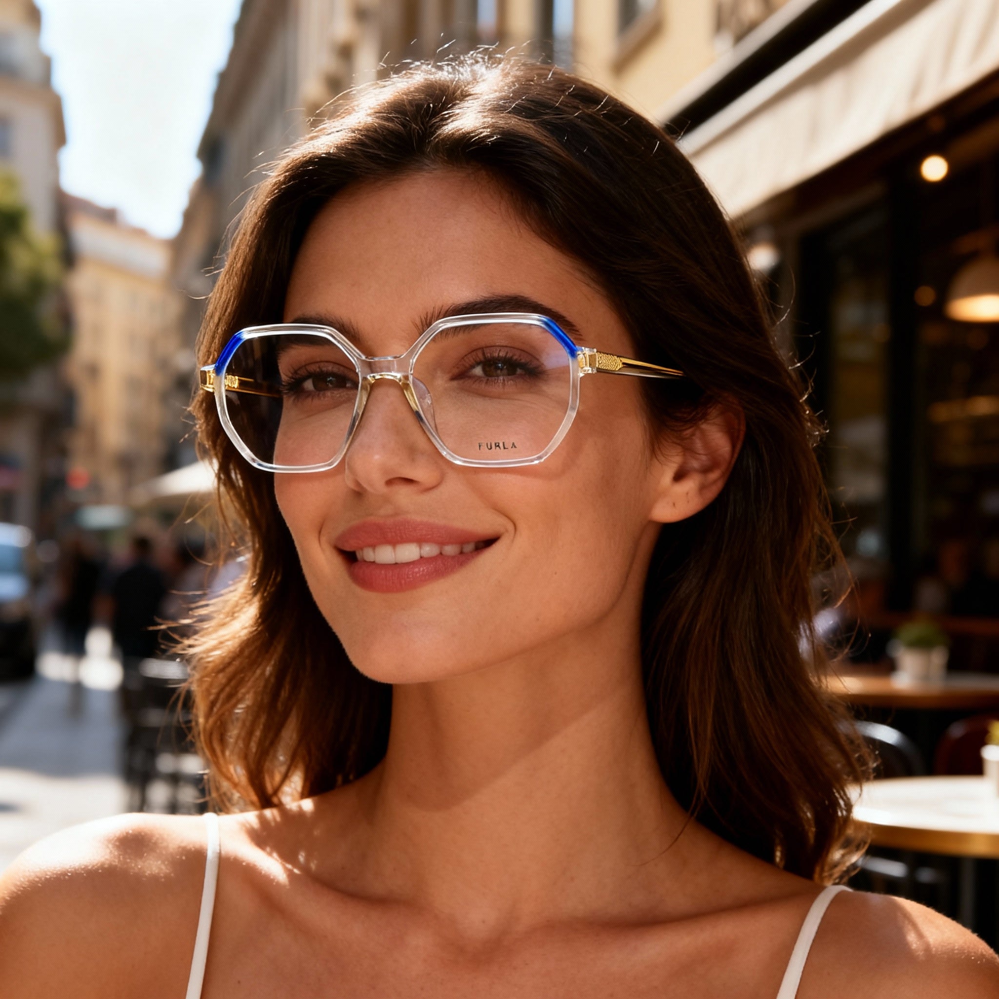 Furla Classic Women's Acetate Eyeglasses, Shiny Transparent Beige, 53mm (Demo Lenses), Photo 4