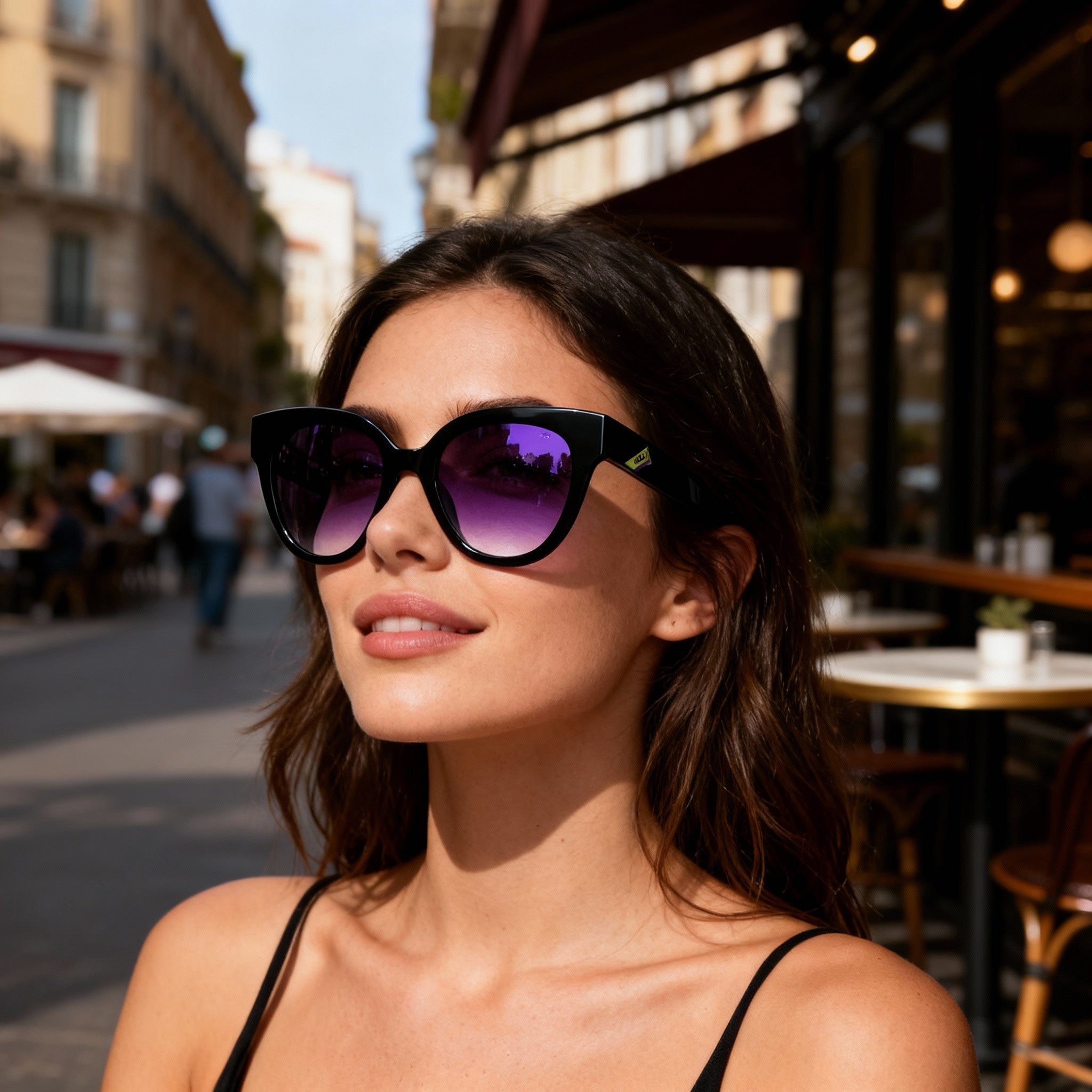 FILA SFI119V Women's Injected Shiny Black Frame Non-Polarized Sunglasses, Purple Gradient Mirror Silver Lenses 51mm, Photo 4