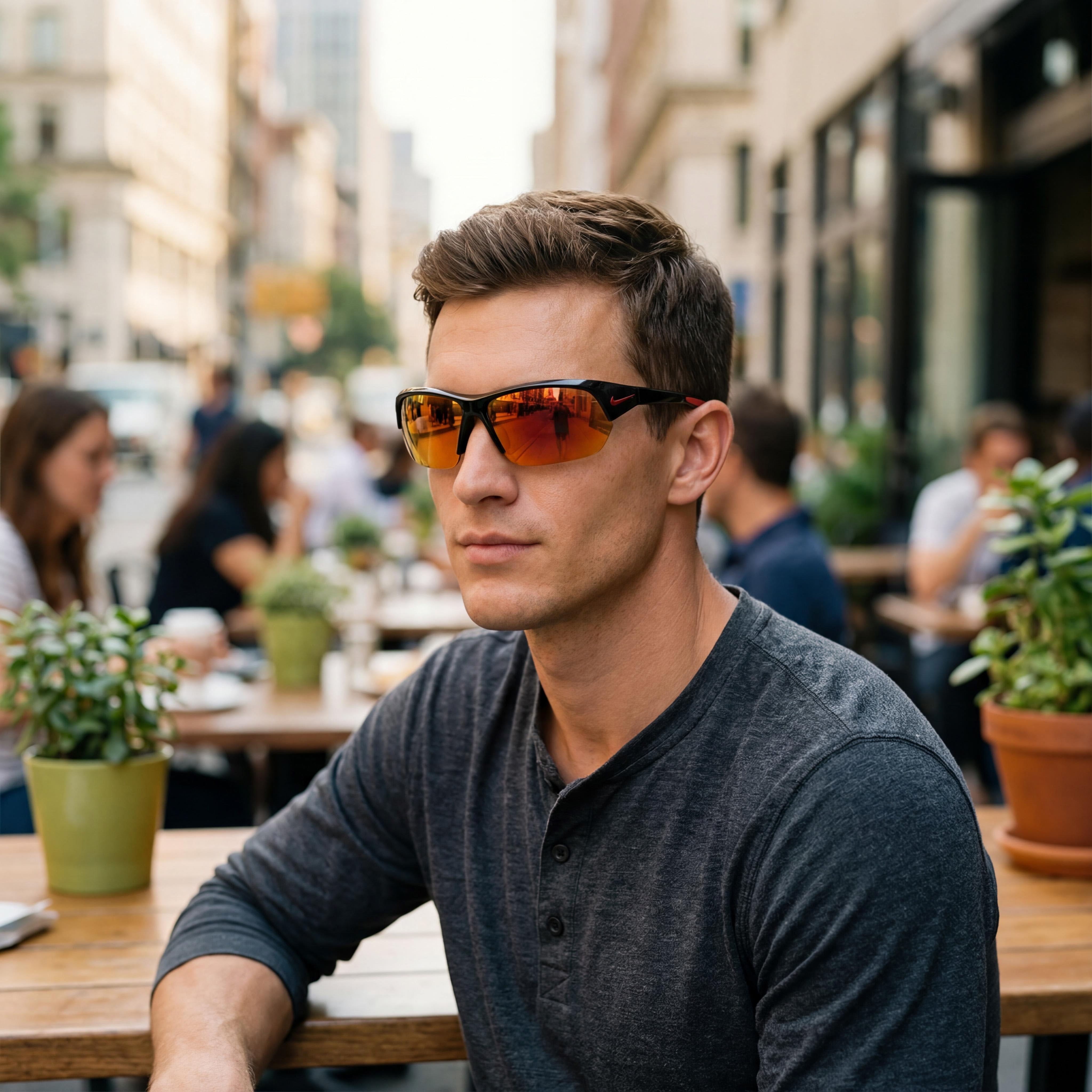 NIKE Skylon Ace DV2163 Men's Black Nylon Frame Mirror Red Wraparound Non-Polarized Sunglasses 100% UV400 Protection 71mm, Photo 5