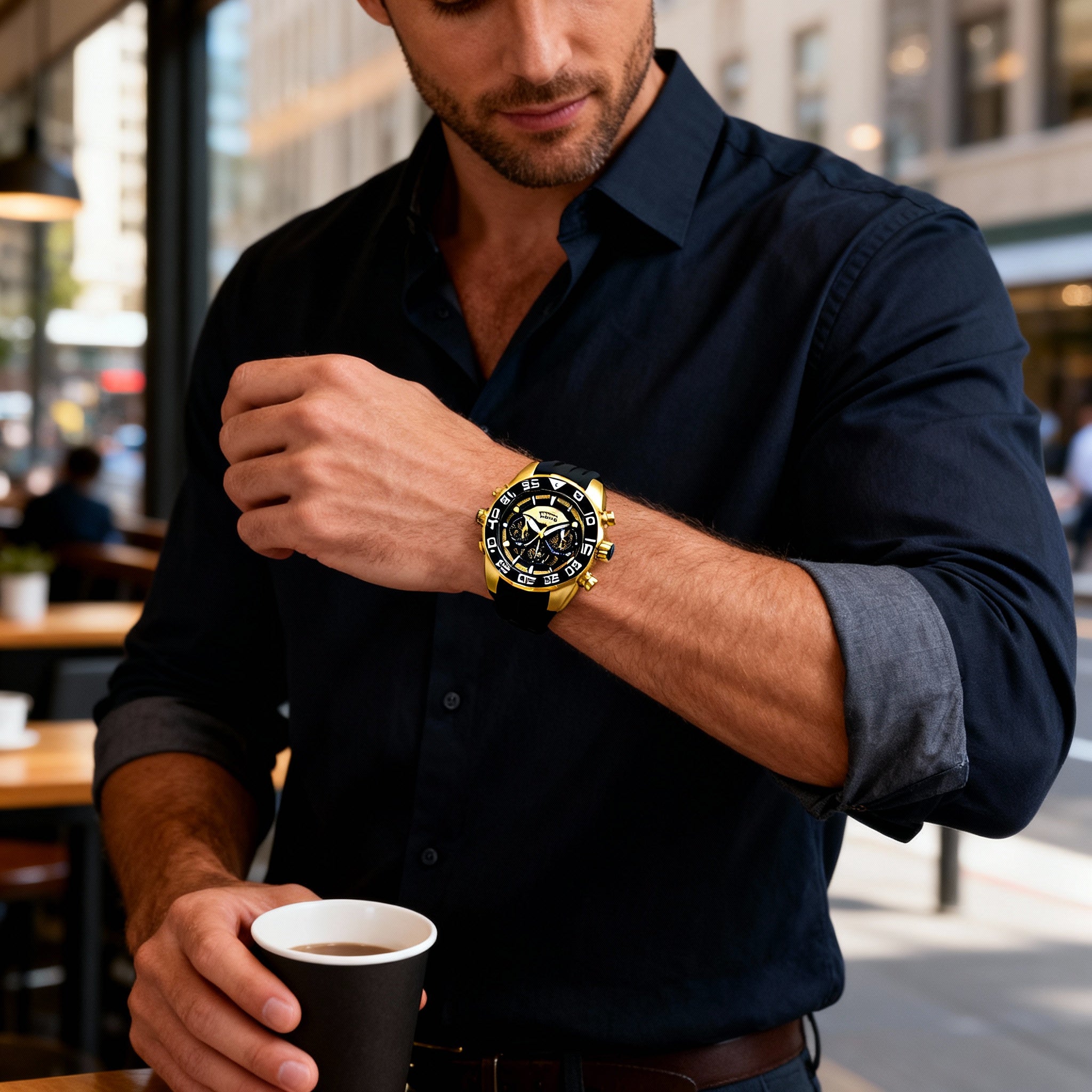 Cronógrafo Invicta Speedway SCUBA Collection para hombre, acero inoxidable en tono dorado negro, resistente al agua, luminoso, 50 mm, Photo 4