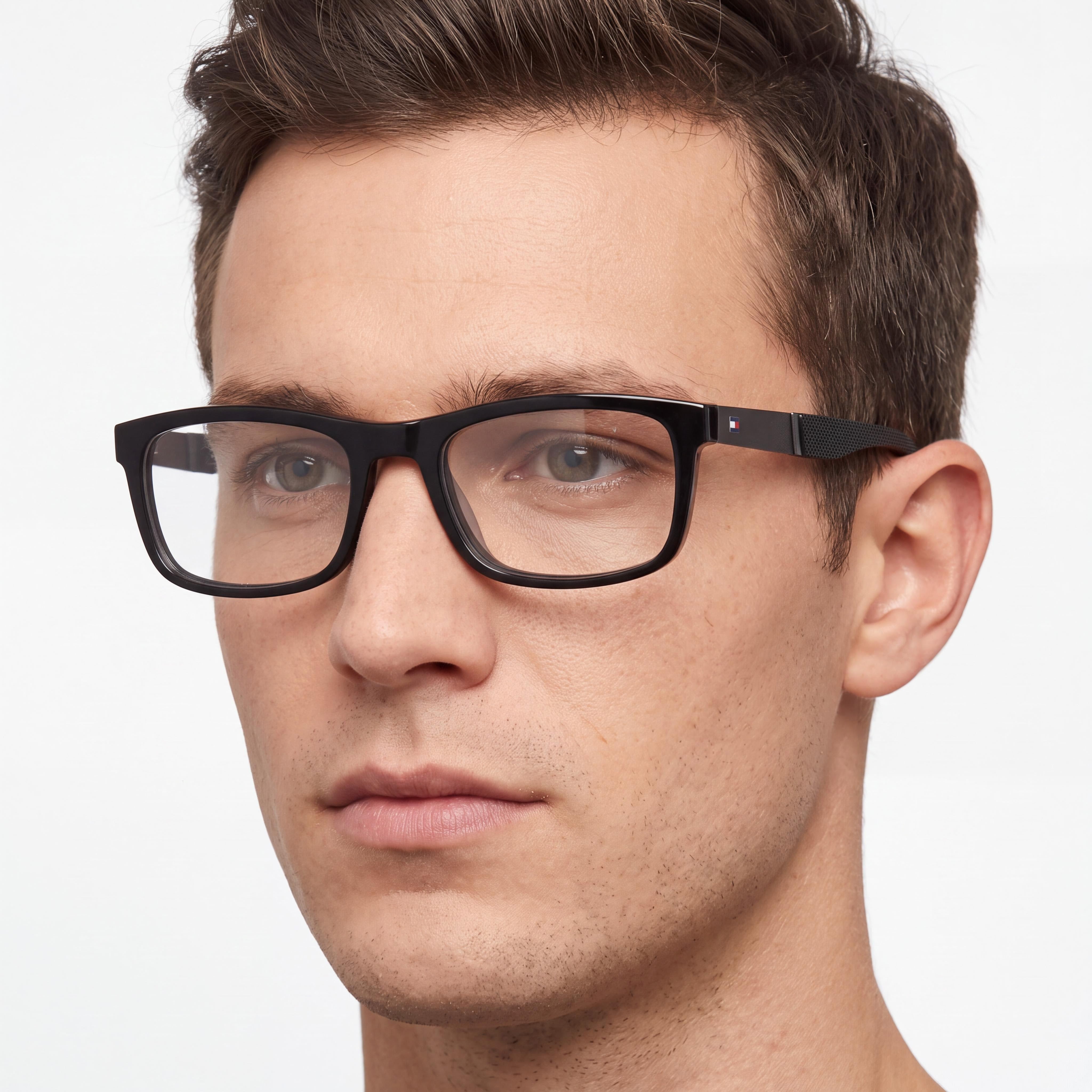 Tommy Hilfiger Th 1522 Men’s Black Rubber Frame Rectangular Clear Plastic Lens 54mm, Photo 5