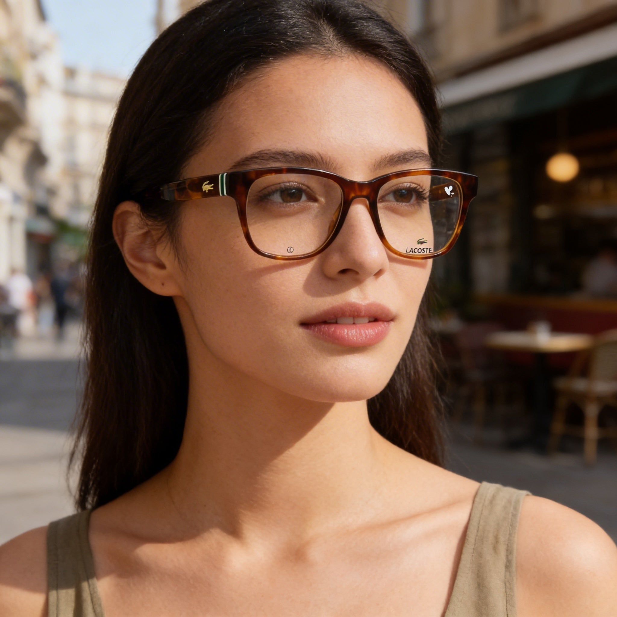 Gafas de sol Lacoste con montura de metal moderna para hombre y mujer en Havana Blonde, ancho de lente 54 mm, Photo 6