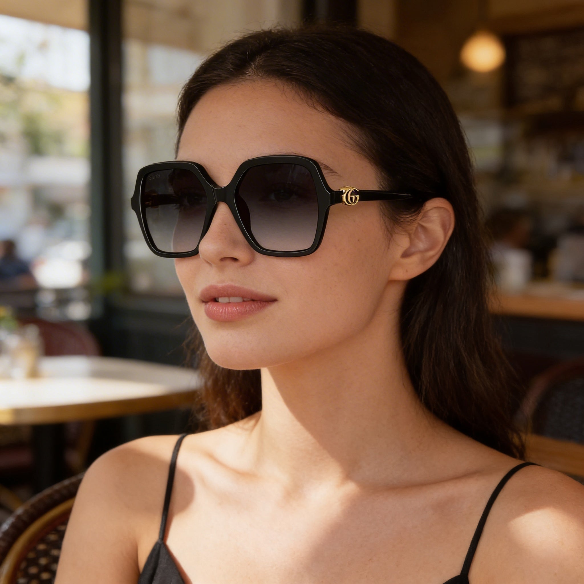 Gucci Gg1072s-001 Women's Black Plastic Full Rim Square Gradient Grey UV Protected Sunglasses 56mm, Photo 6