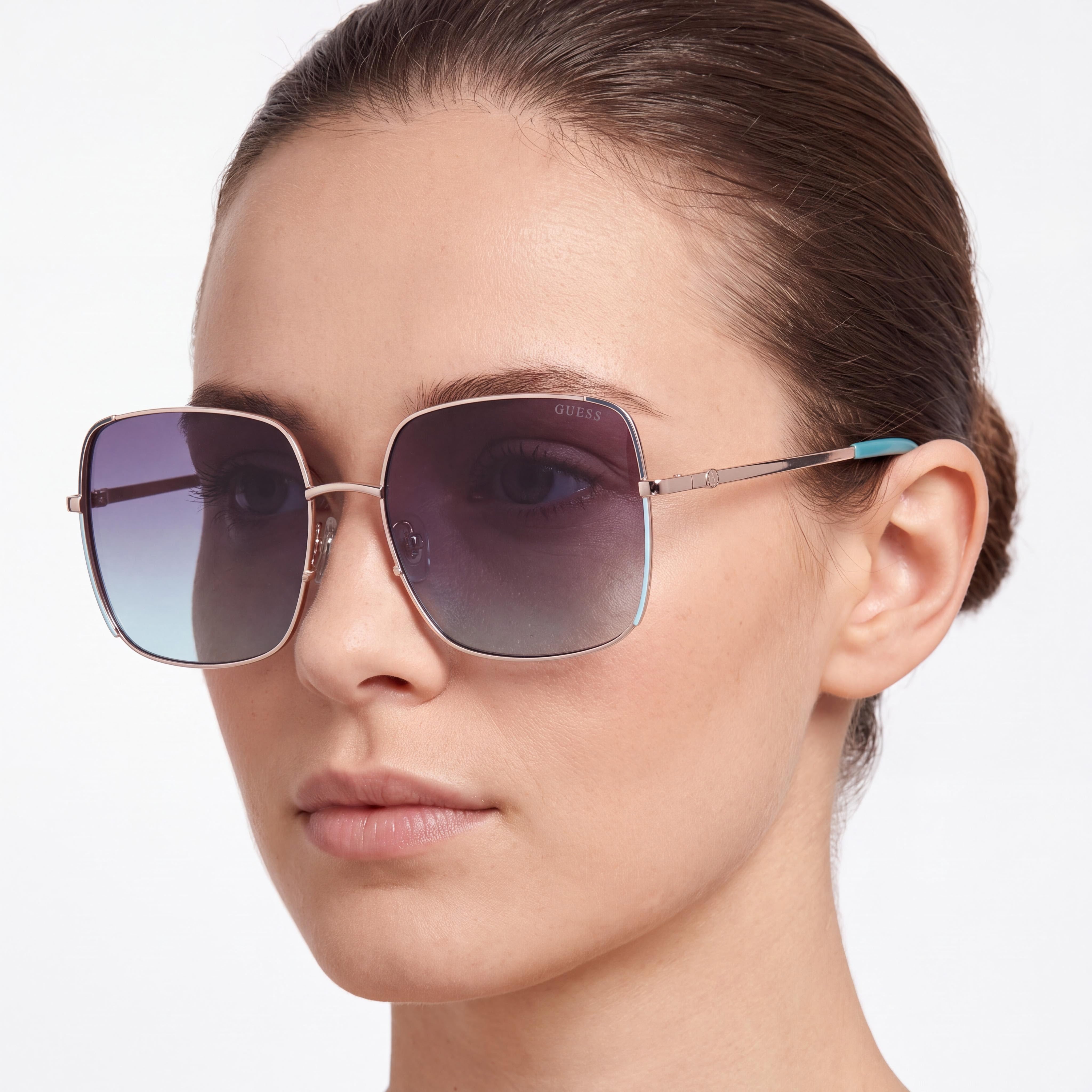 GUESS GU00194 Style Women's Pale Gold Metal Frame Sunglasses with Gradient Blue Lenses & UV 400 Protection (58mm), Photo 5