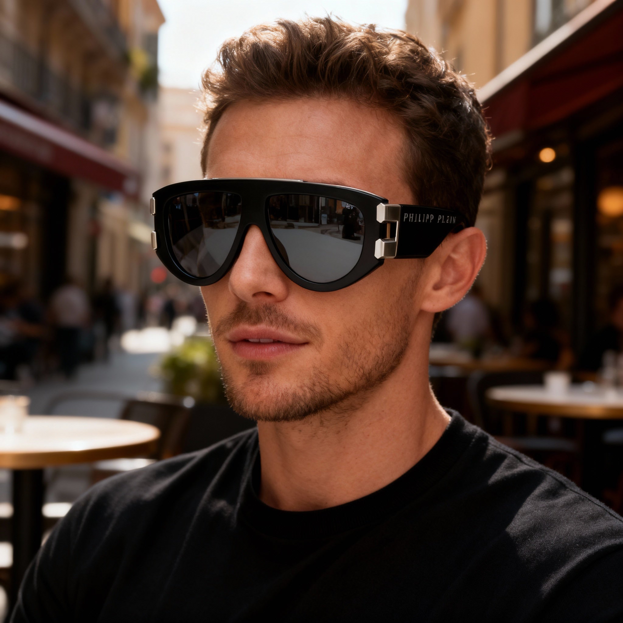 Philipp Plein SPP127M Men's Casual Shiny Black Cellulose Acetate Non-Polarized Smoke Sunglasses 60/13/145, Photo 5