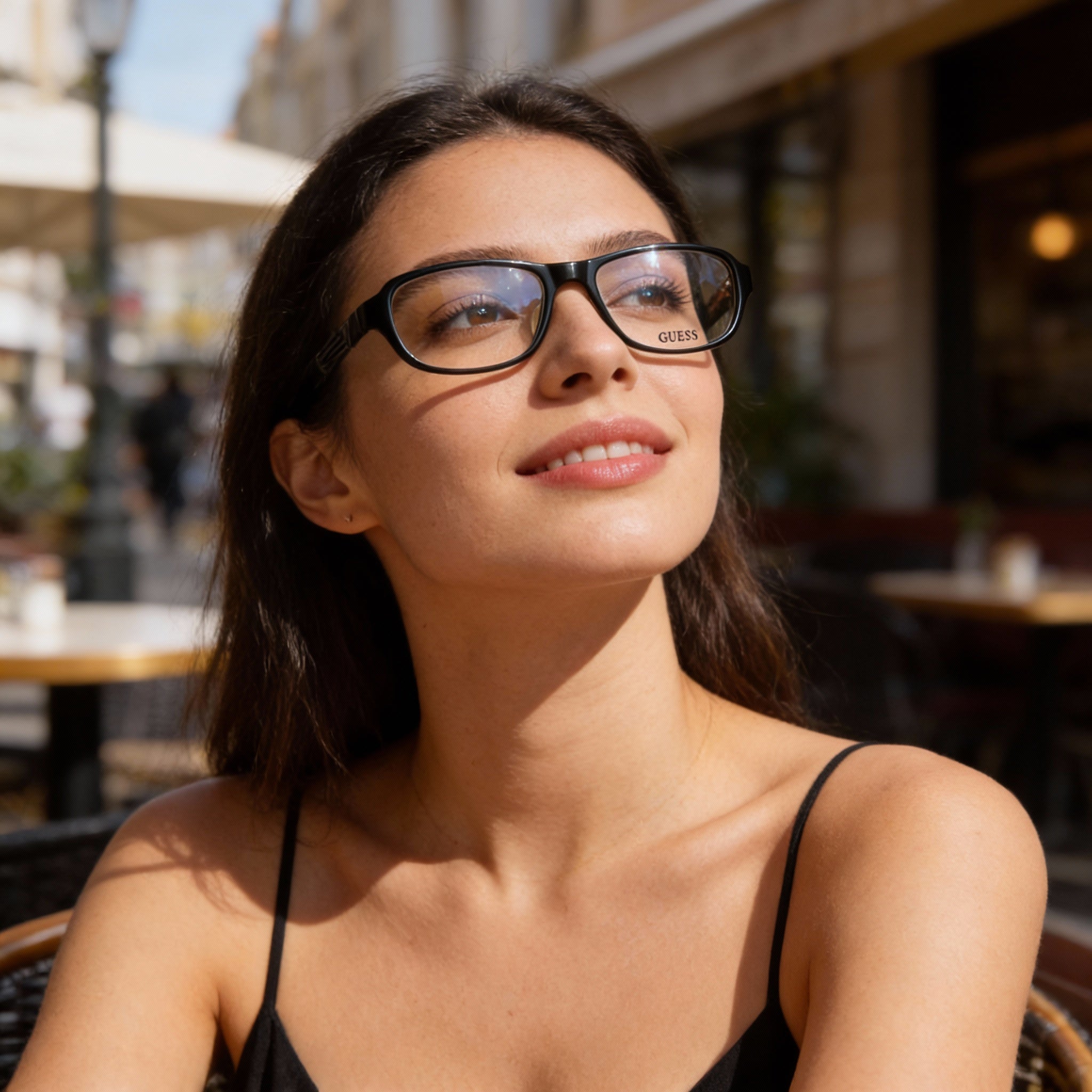 GUESS Unisex Dark Brown Plastic Frame Eyeglasses, Featuring Demo Lenses, 55mm Lens Width, 17mm Bridge, 145mm Temples, Photo 3