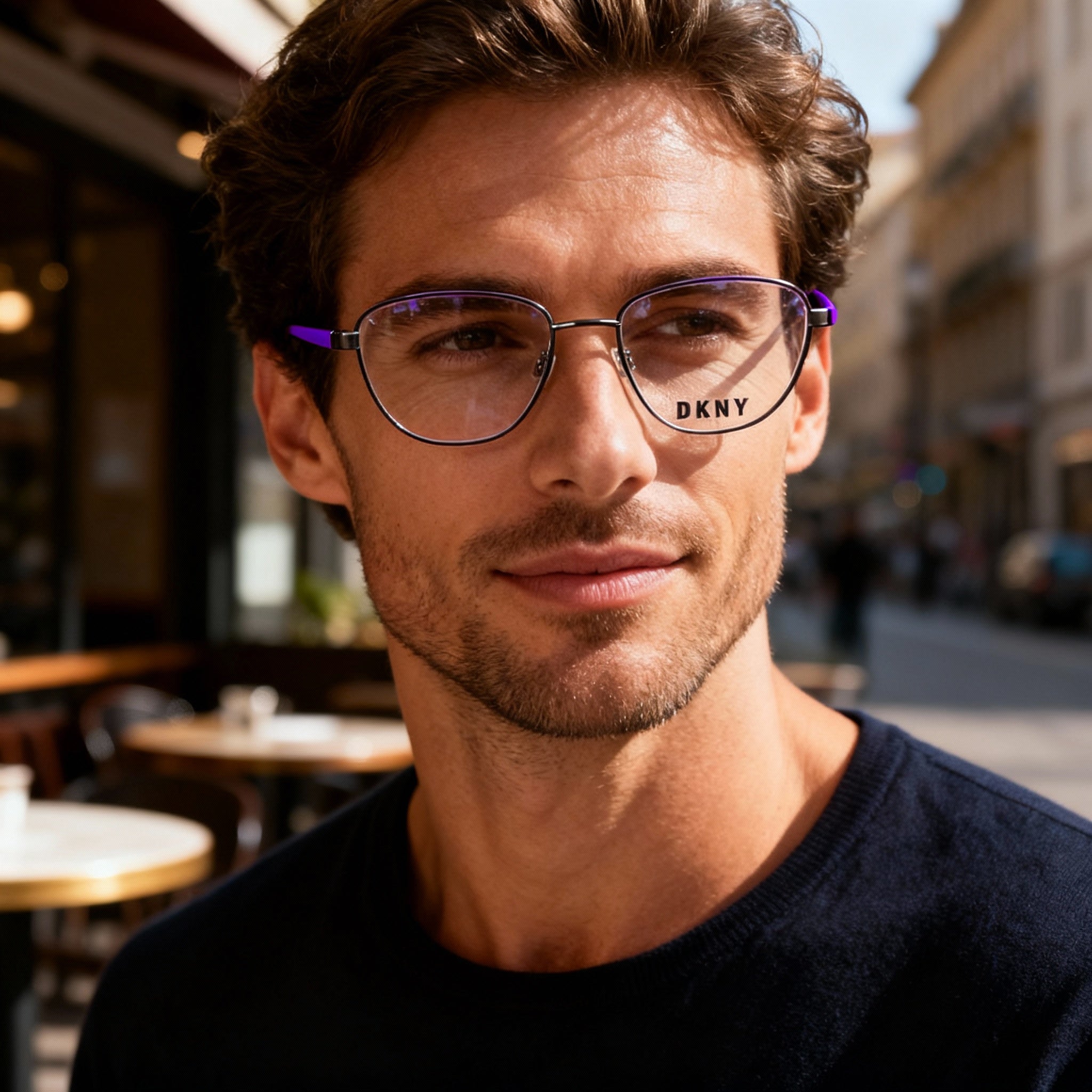 DKNY Men's Modern DK3005 Propionate Frame, Non-polarised Gunmetal Sunglasses, 53mm, Photo 5