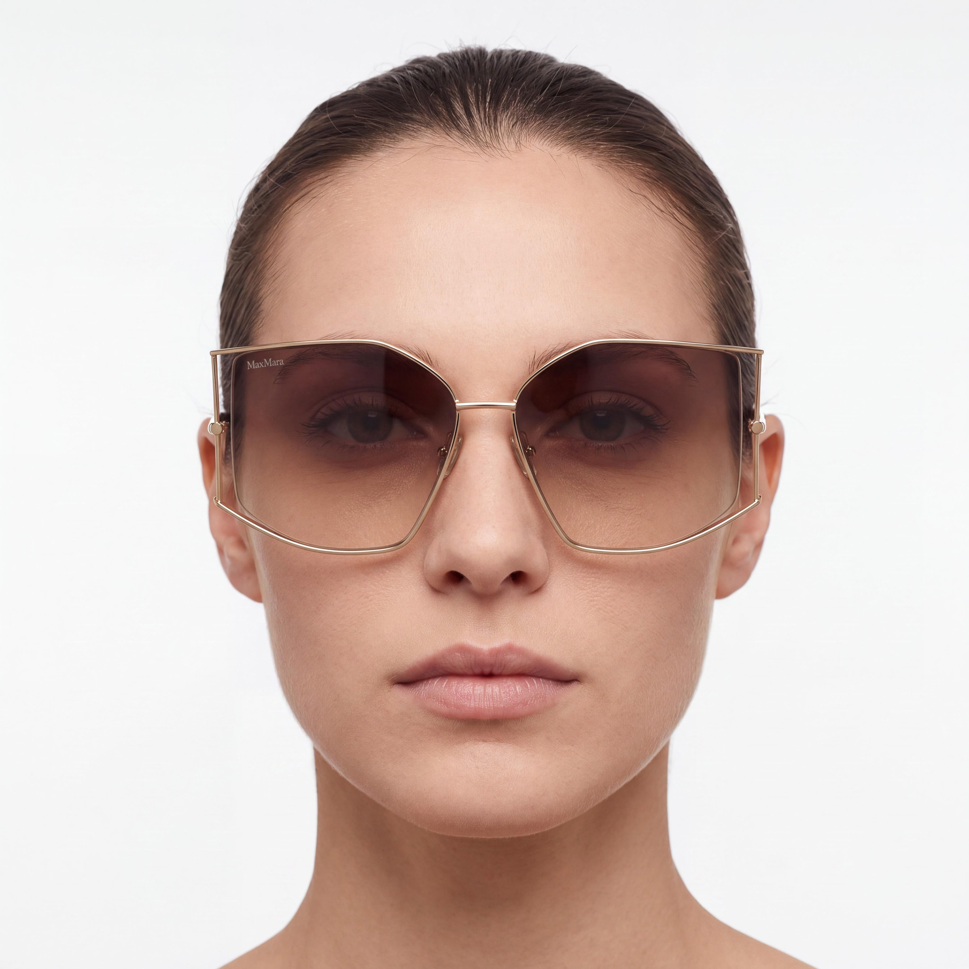 Gafas de sol MaxMara Mm0142 para mujer, montura de metal, color oro pálido, degradado marrón, 59mm, Photo 4