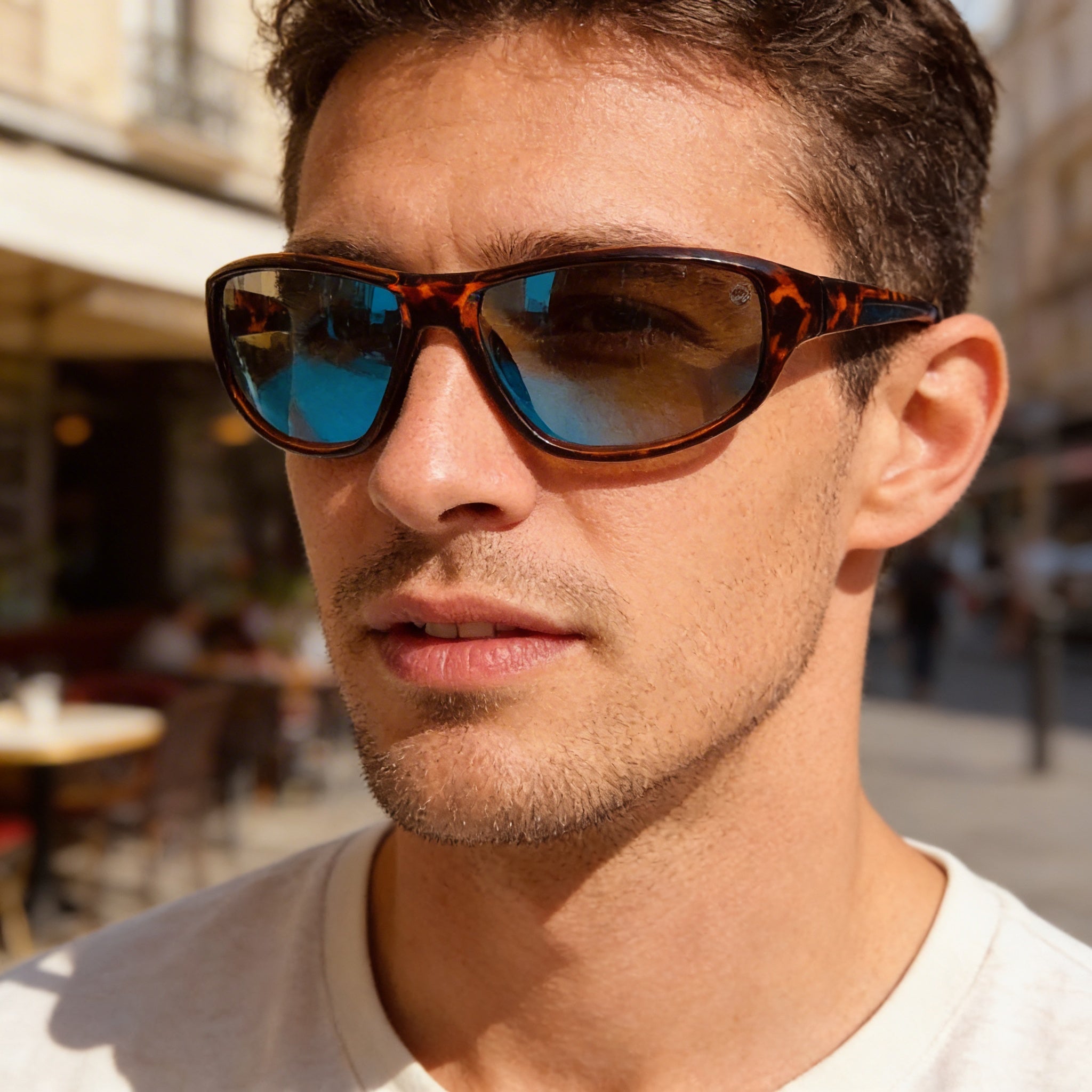 Timberland Men's Rectangle Wrap Plastic Frame & Lens Polarized UV Protection Sunglasses - Dark Havana Frame, Smoke Lens, 65mm, Photo 5