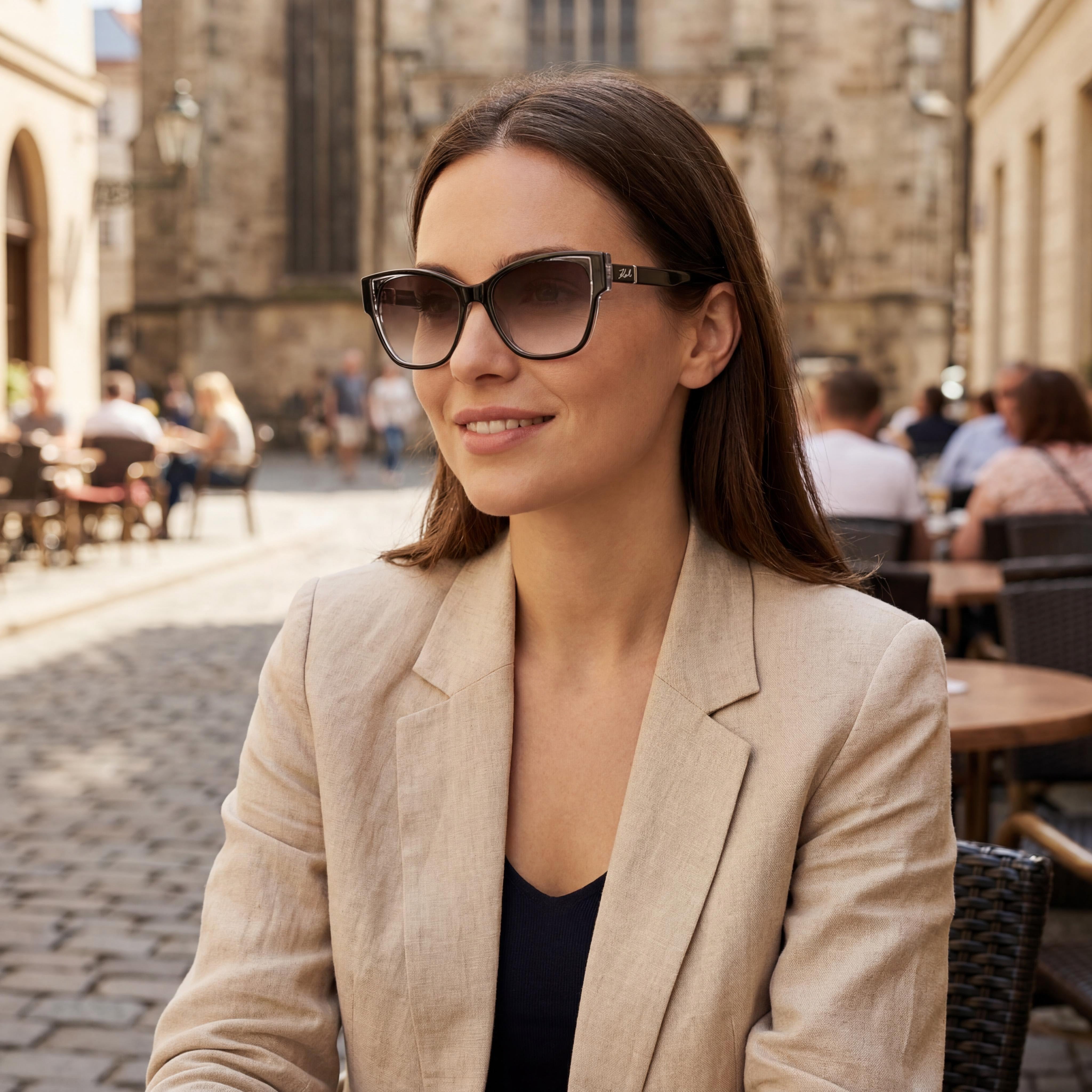 Gafas de sol de acetato KARL LAGERFELD Kl6069s para mujer, montura de cristal negro, lentes ahumadas degradadas no polarizadas, protección UV, talla M de 54 mm, Photo 6