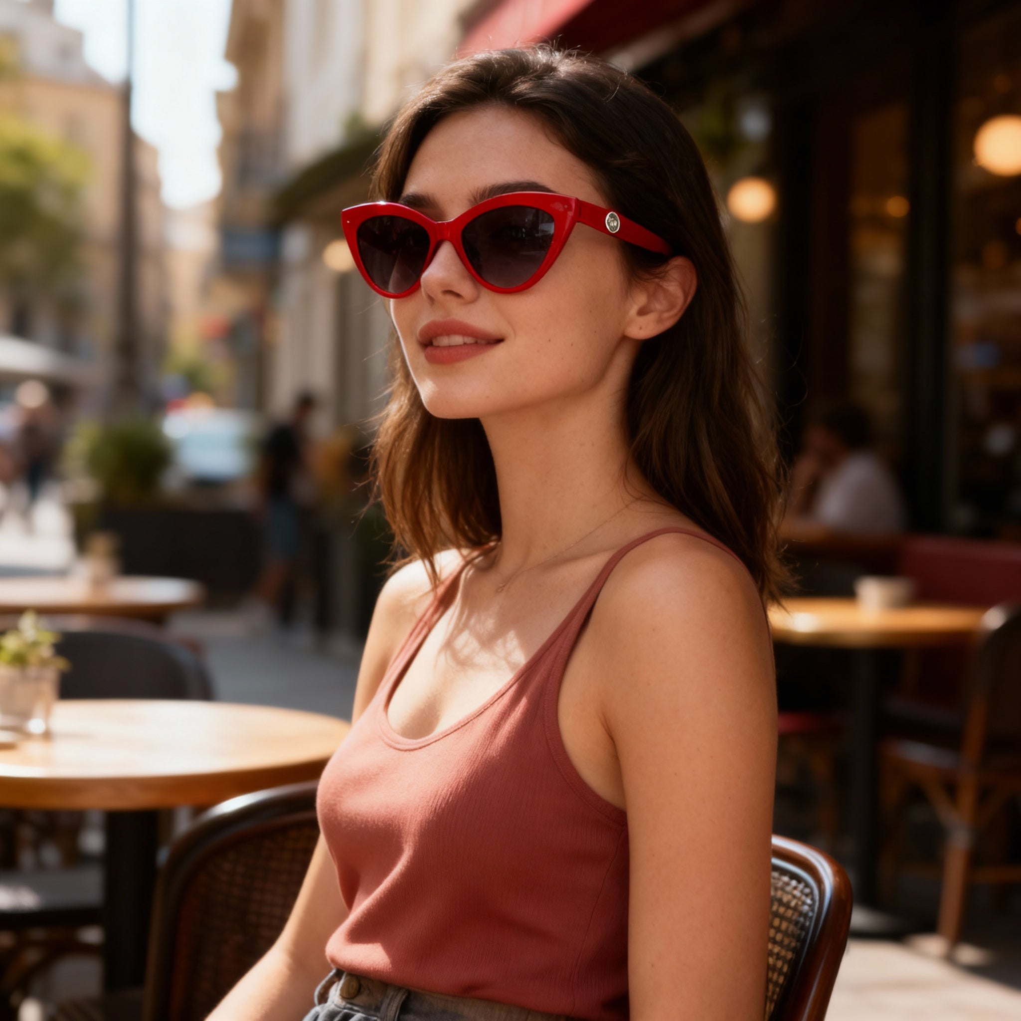 Longchamp Cat Eye Unisex Red Gradient Green Acetate Frame Sunglasses with Red Polycarbonate Lenses, 100% UV Protection, 56mm, Photo 6