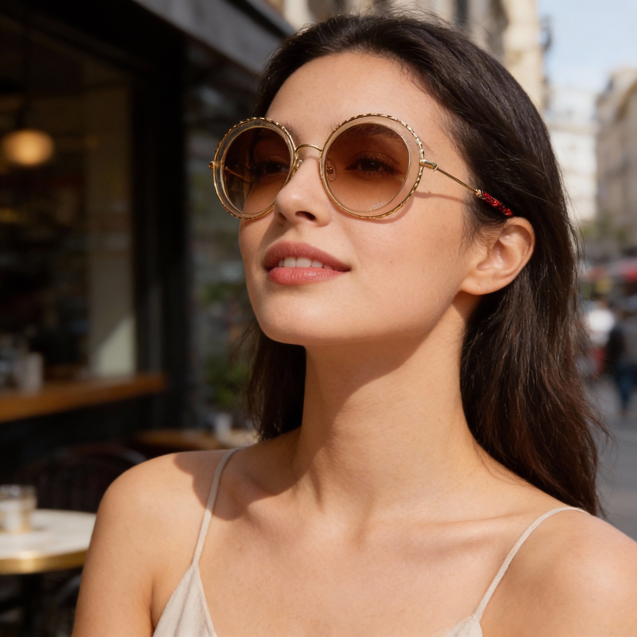 Gafas de sol Missoni Modern para mujer, de acero inoxidable, sin polarizar, con protección UV, color arena, rojo dorado, 49.6-23-145, Photo 6