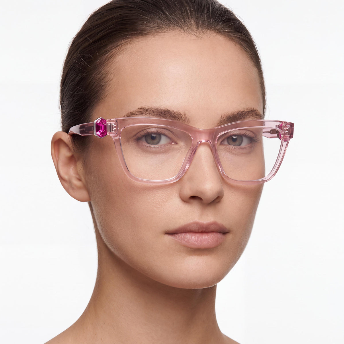 Montura de plástico de estilo cuadrado para mujer Swarovski SK2021, en color rosa transparente, con lentes de 55 mm, Photo 3