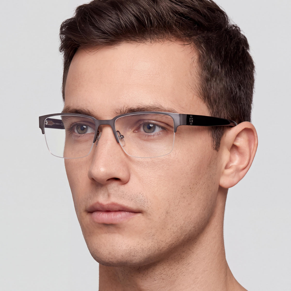 GUESS Gu50095 Men's Metal Frame Optical Eyeglasses with Clear Lenses, Matte Gunmetal Black Crystal 53mm, Photo 4