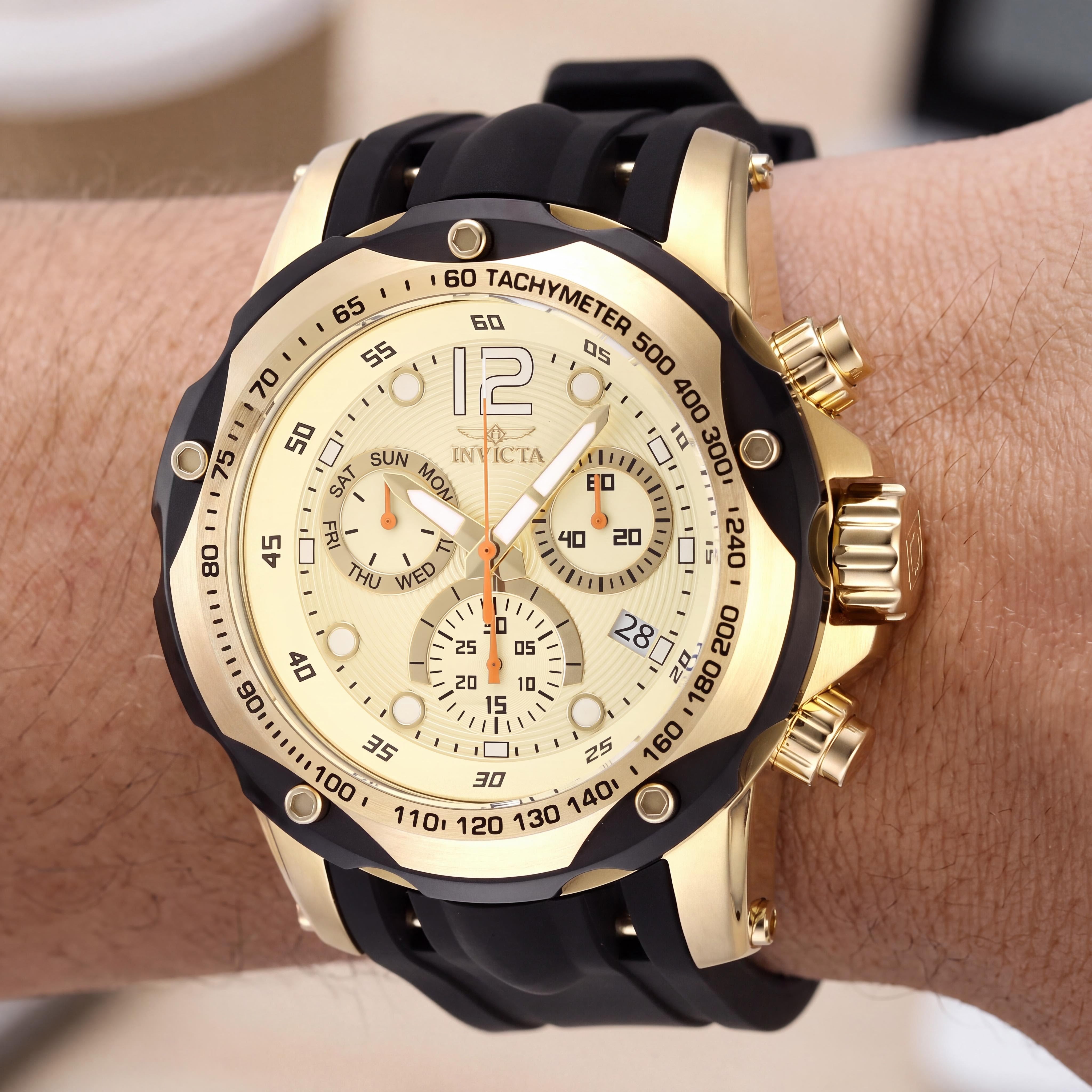 Reloj unisex Invicta Speedway 48910 de cronógrafo, acero inoxidable tono oro y silicona negra, 51 mm, Photo 4