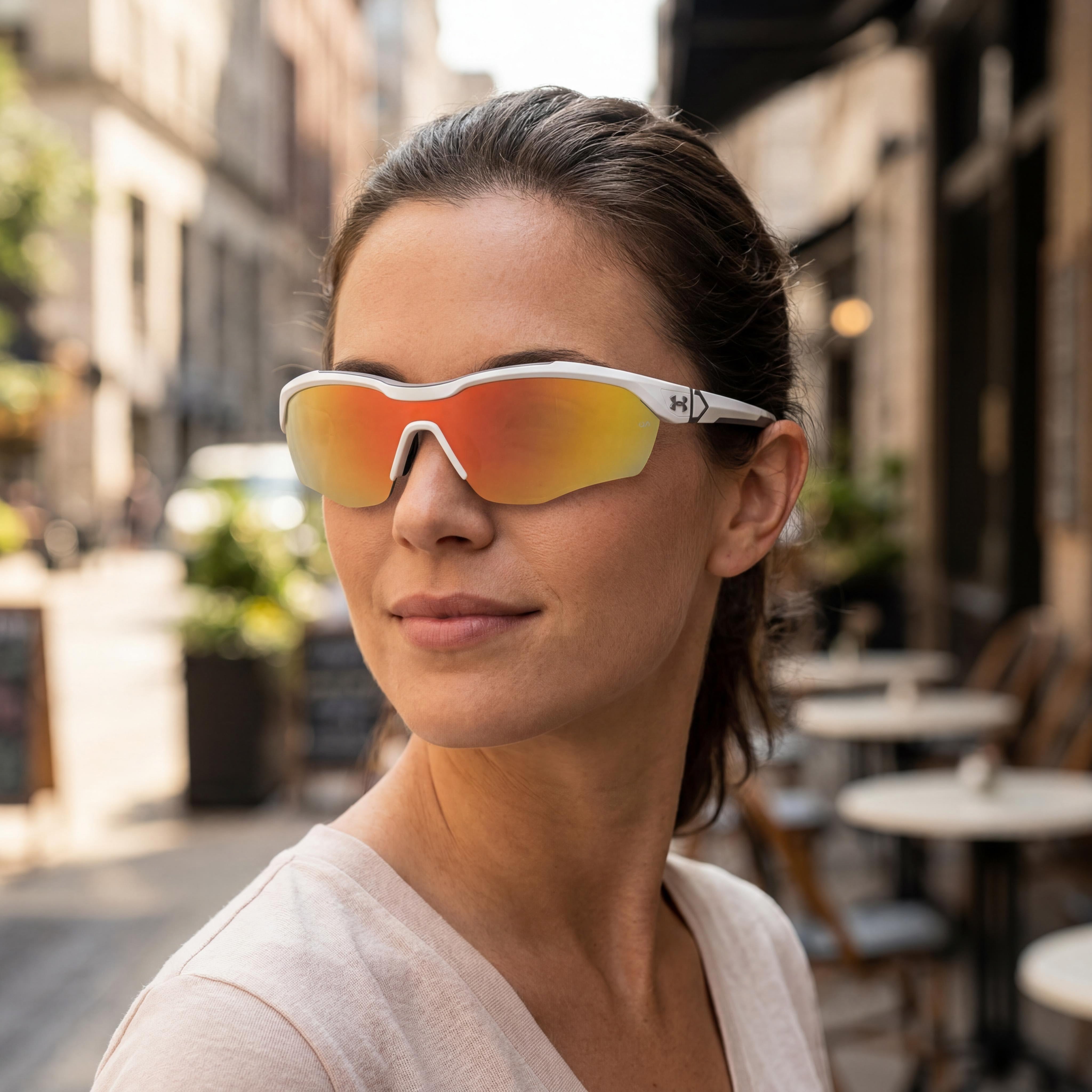 Under Armour Ua Yard Pro para mujer, armazón multicapa mate blanco-naranja, lentes de béisbol Tuned Baseball naranjas no polarizadas con protección UV de 99 mm, Photo 4