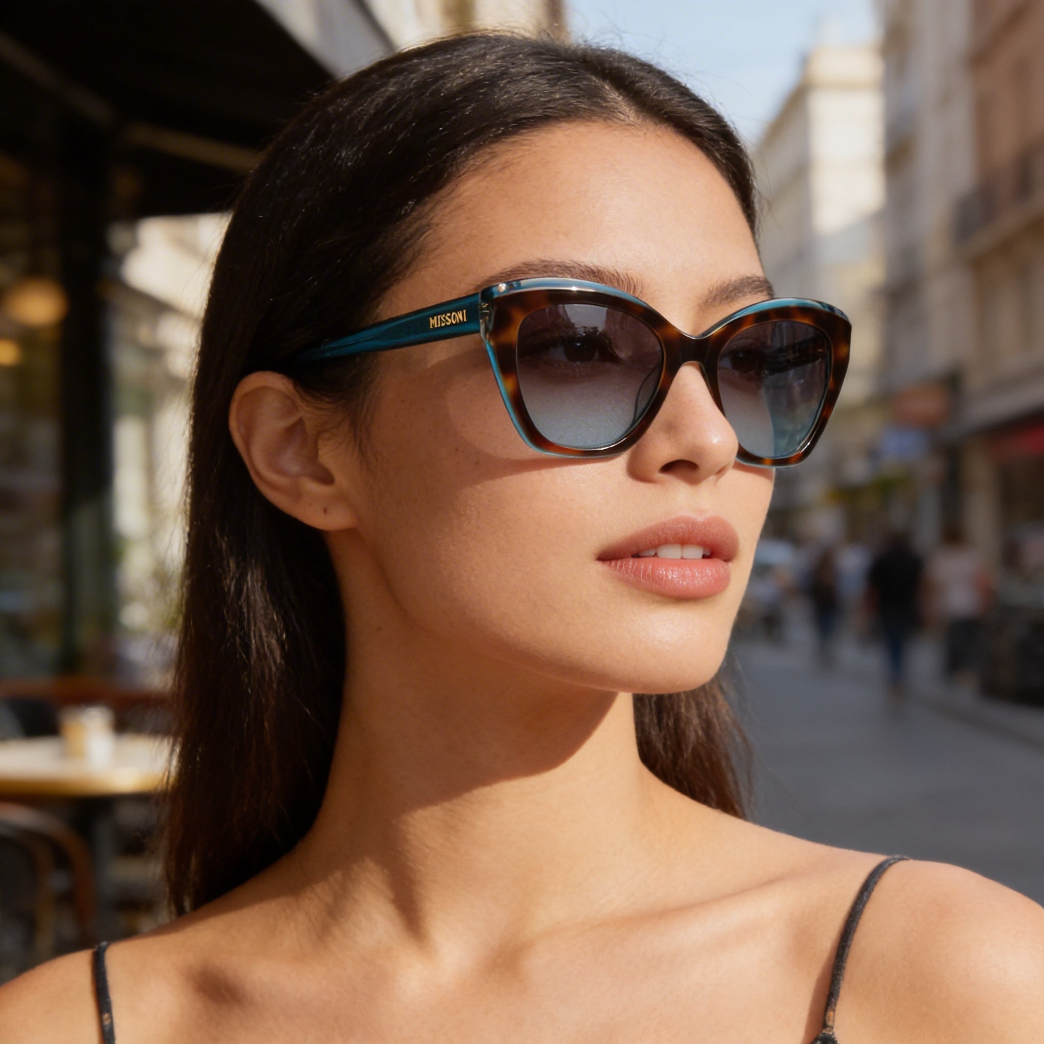 Gafas de sol clásicas de acetato Missoni para mujer con protección UV, degradado turquesa habana, 54 mm, Photo 6