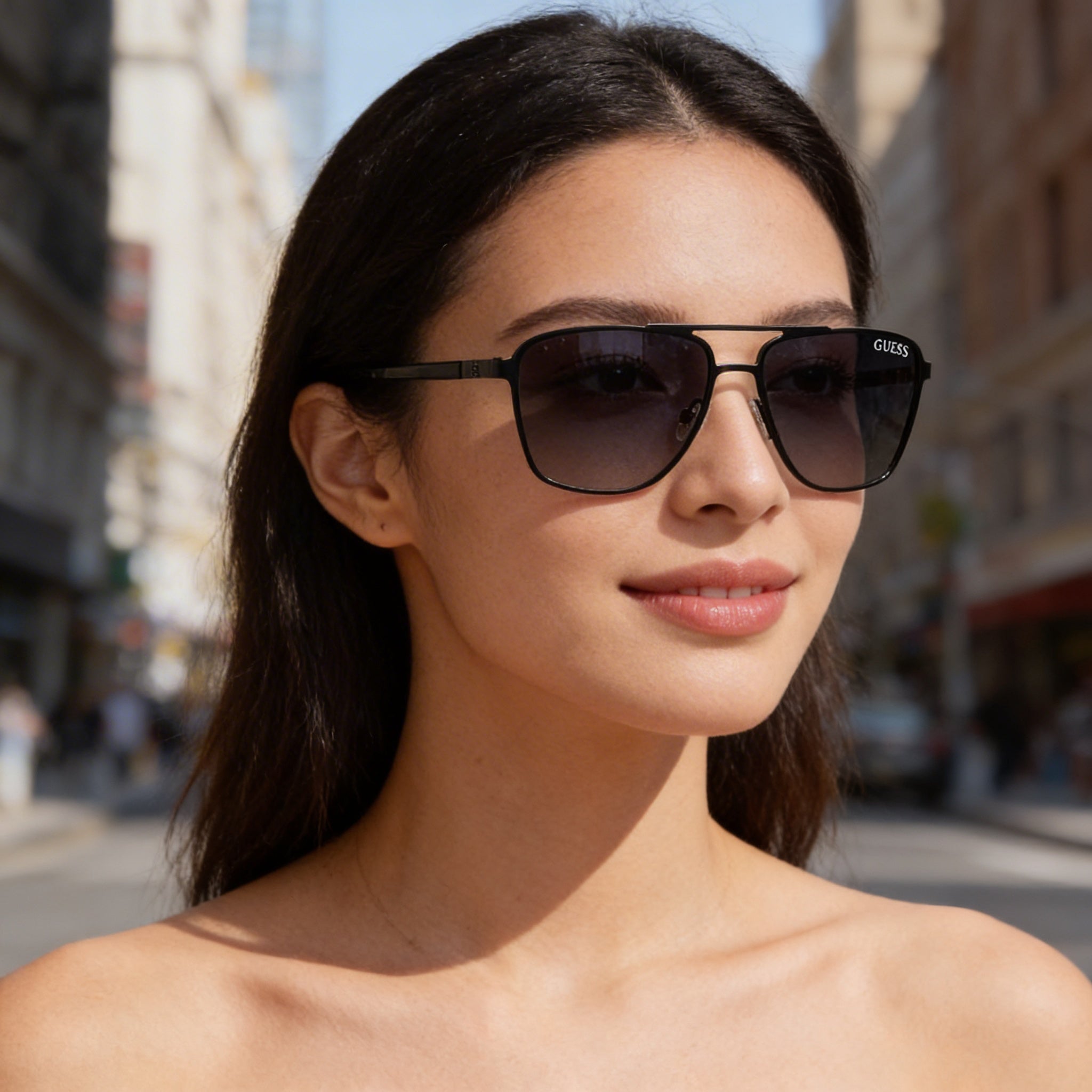 GUESS Comtemporary Unisex Matte Black Metal Frame Non-Polarized Tri Acetate Cellulose Smoke Lenses with UV Protection 60mm, Photo 5