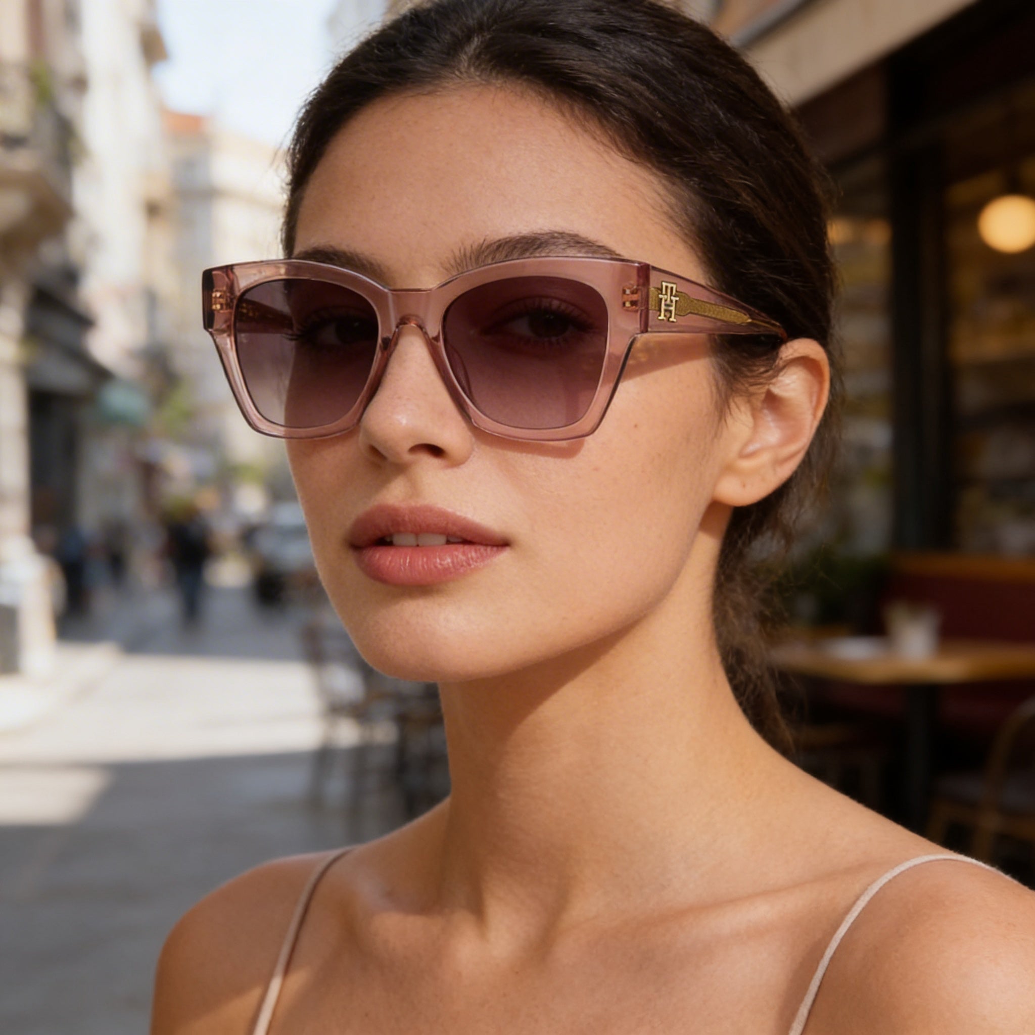 Gafas de sol Tommy Hilfiger para mujer TH 2156/S con montura de acetato rosa y lentes no polarizadas Doubleshade rosas con 100% de protección UV de 52 mm, Photo 4