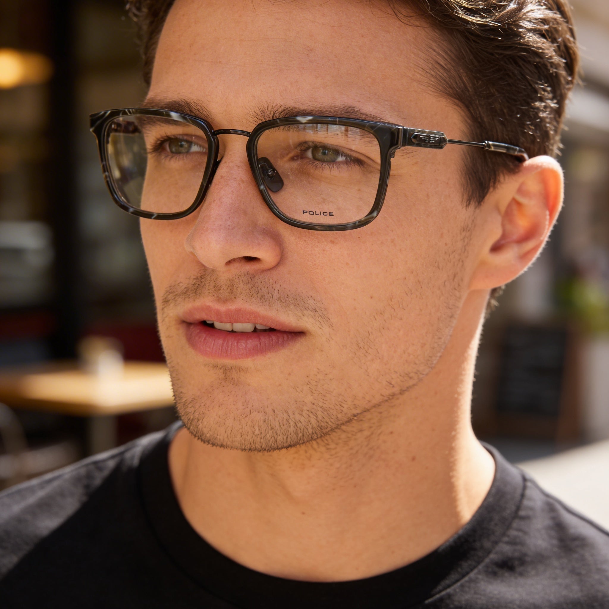Police Classic Men's Shiny Gun Frame Plastic Lens Eyeglasses, Photo 4