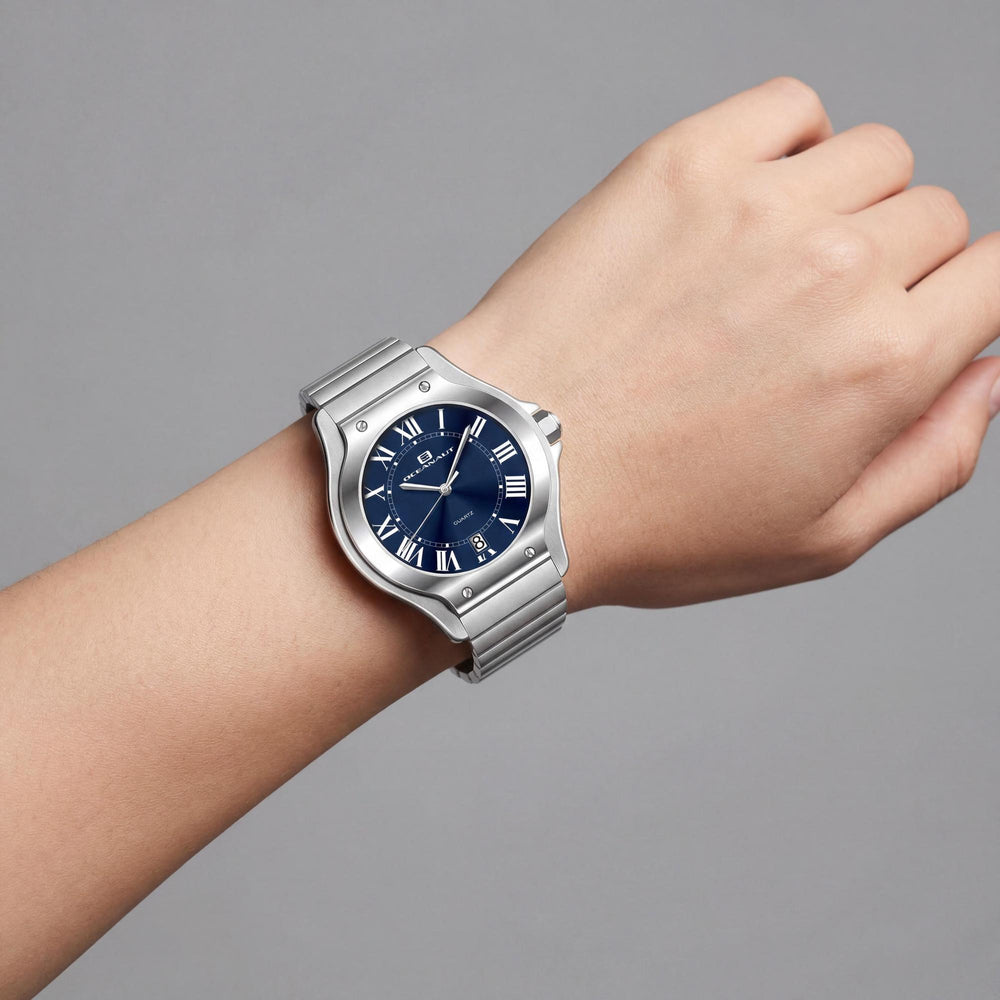Reloj Oceanaut para mujer con movimiento de cuarzo, acero inoxidable, esfera azul y resistente al agua.