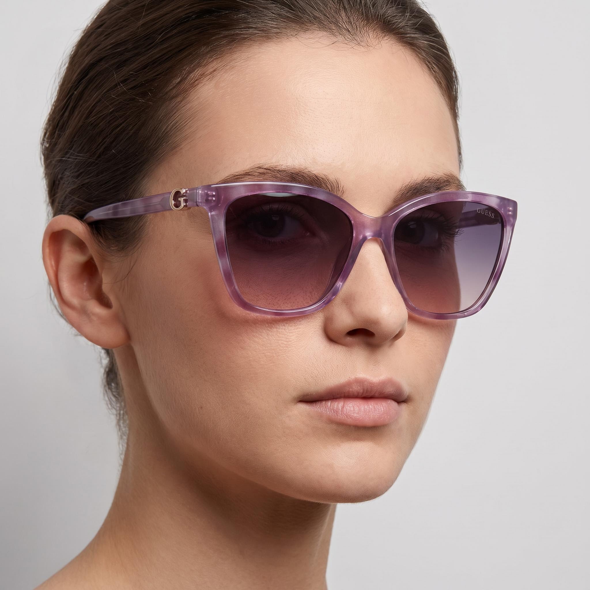 GUESS Gu00191 Women's Injected Frame Violet Havana Sunglasses, Gradient Mirror Violet Lenses, UV 400, 56mm, Photo 4