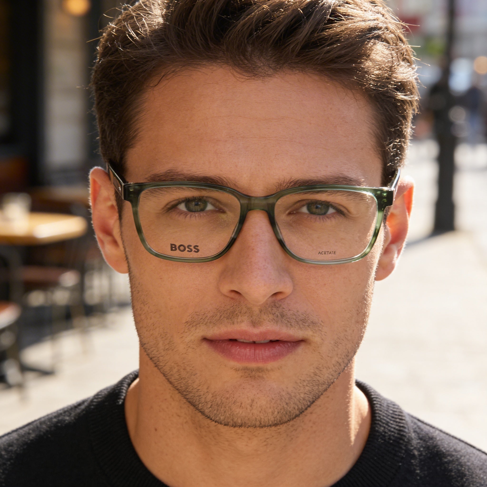 Hugo Boss Modern Men's Sunglasses with Green Horn Acetate Frame and Polycarbonate Lenses, Size 57mm, Photo 4
