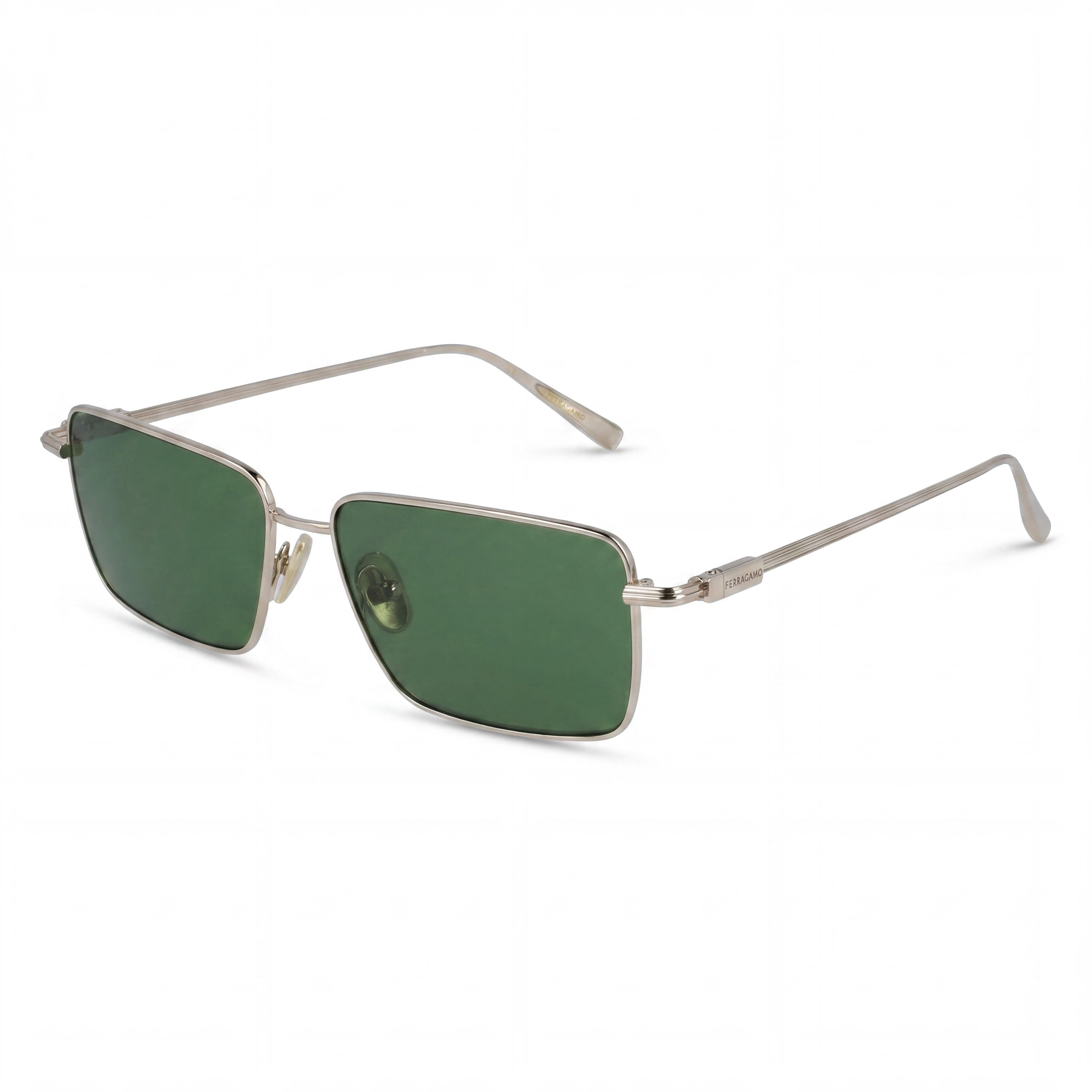 Salvatore Ferragamo Sf309s Unisex Metallo Frame Polycarbonate Lens UV Protection Eyewear Light Gold Green 57mm, Photo 1