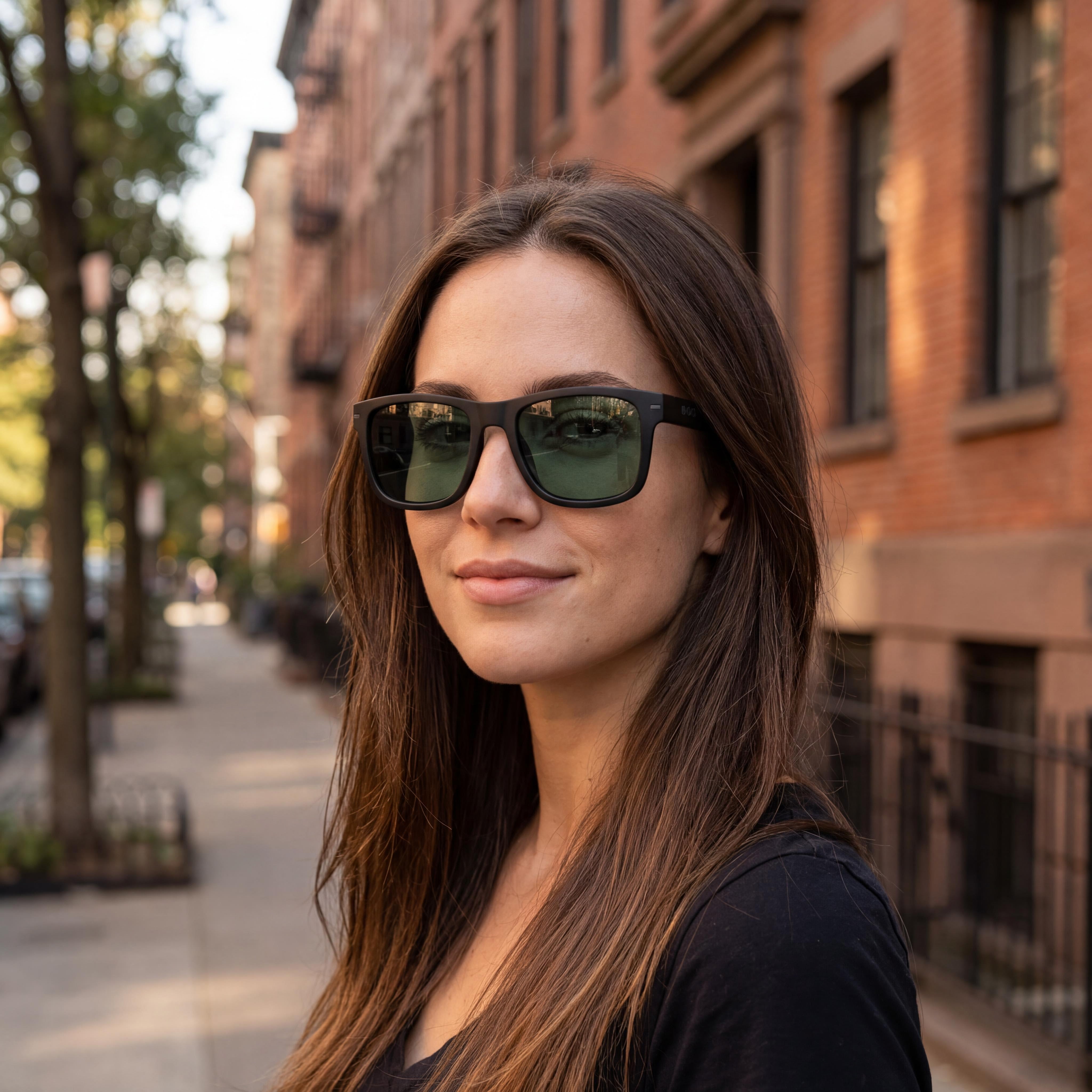 HUGO BOSS Modern Unisex Matte Black Grey ECO POLYAMIDE Frame Green Non-Polarized UV Protected Lenses 55mm, Photo 6