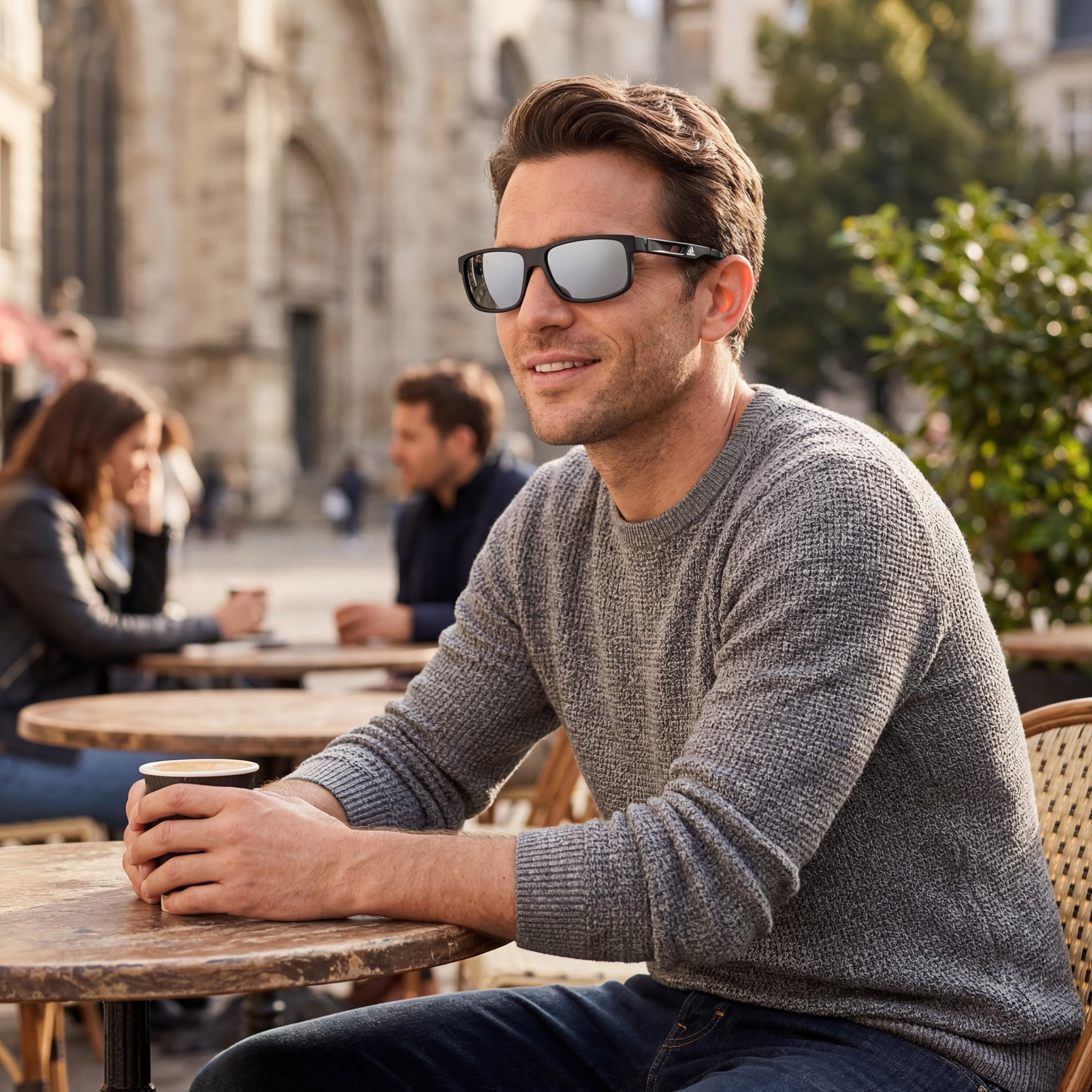 Adidas contemporary Men's Matt Black Grey Composite Non-Polarized UV Protection Sunglasses Smoke Mirror 51-15-140, Photo 4