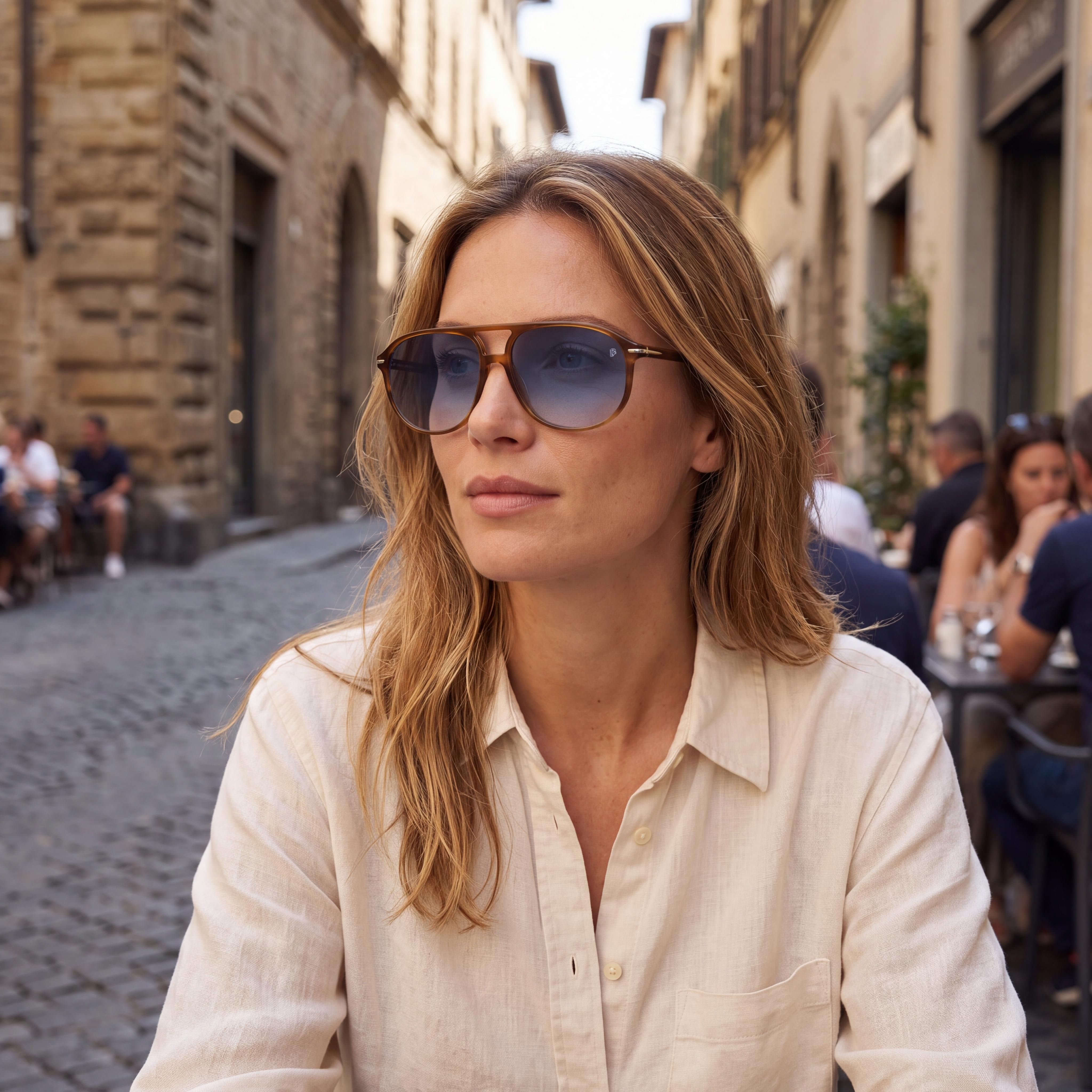 David Beckham DB 1159/S Classic Women's Rectangular Brown Horn Light Acetate Non-Polarized Blue Mirror Antireflex Sunglasses 58mm, Photo 6