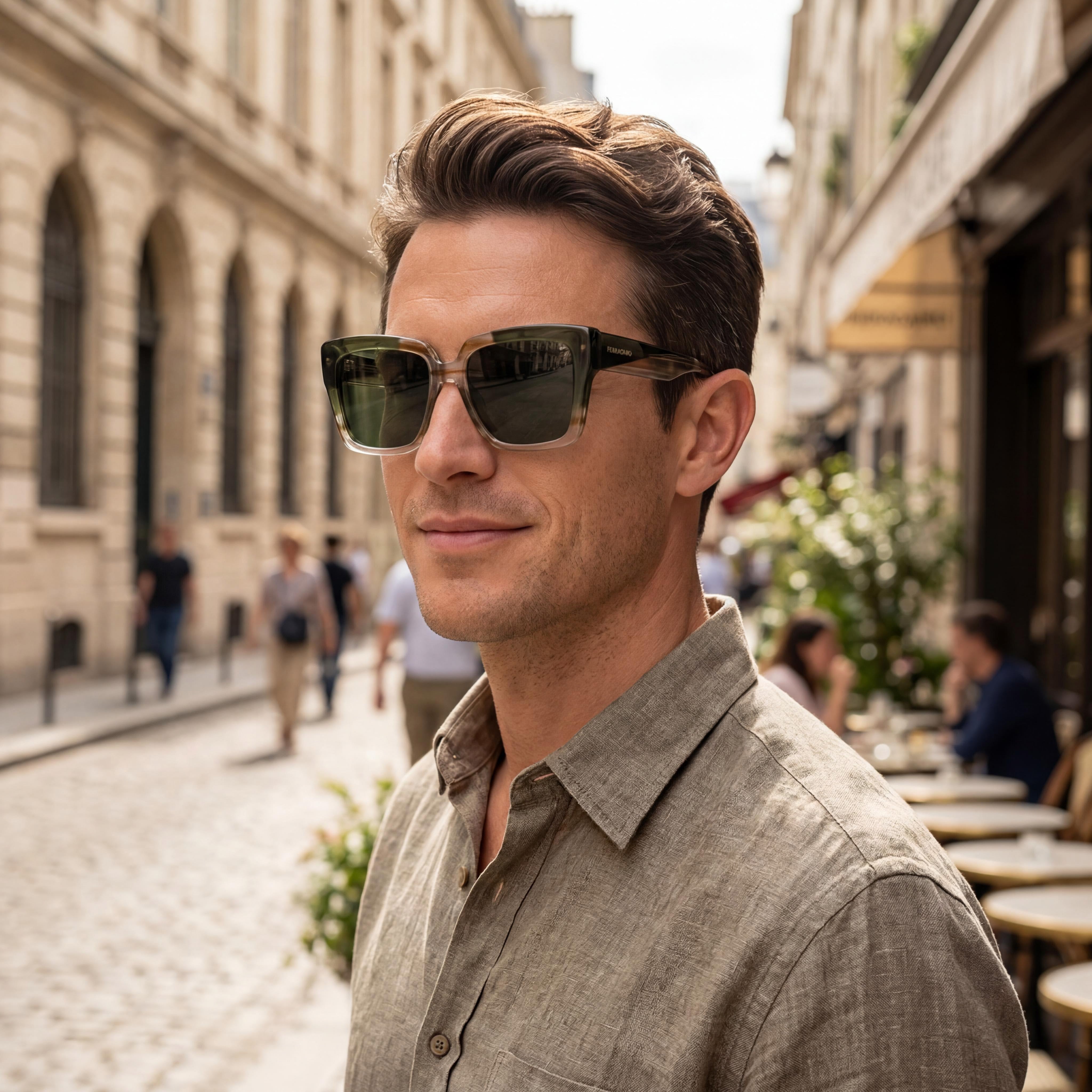 Salvatore Ferragamo Sf1060sn Men's Striped Honey/Khaki Plastic Frame UV Protection 55mm Eyewear, Photo 6