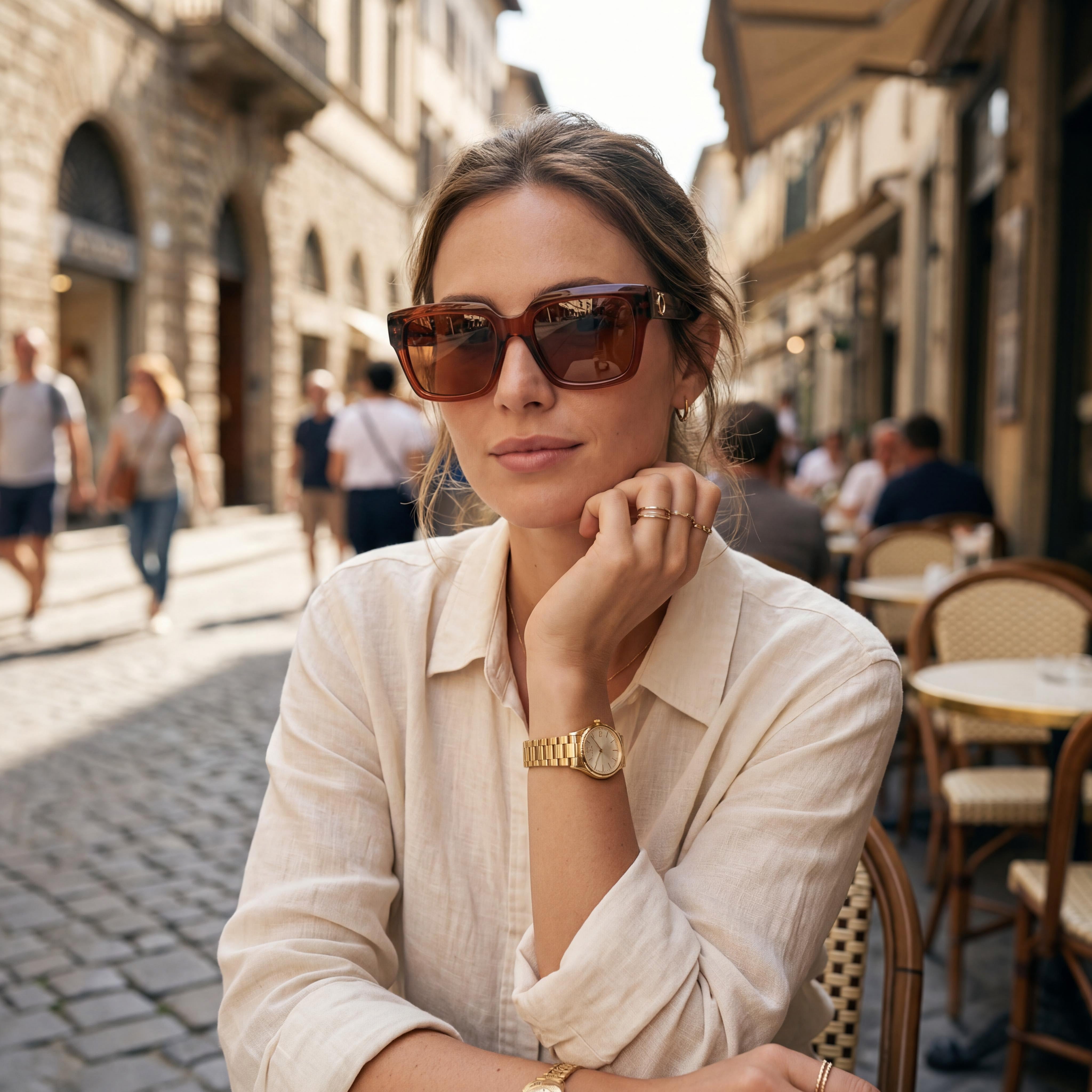 Gafas de sol de plástico transparente marrón para mujer Ferragamo Sf2014s, lentes de acetato marrón,, Photo 6