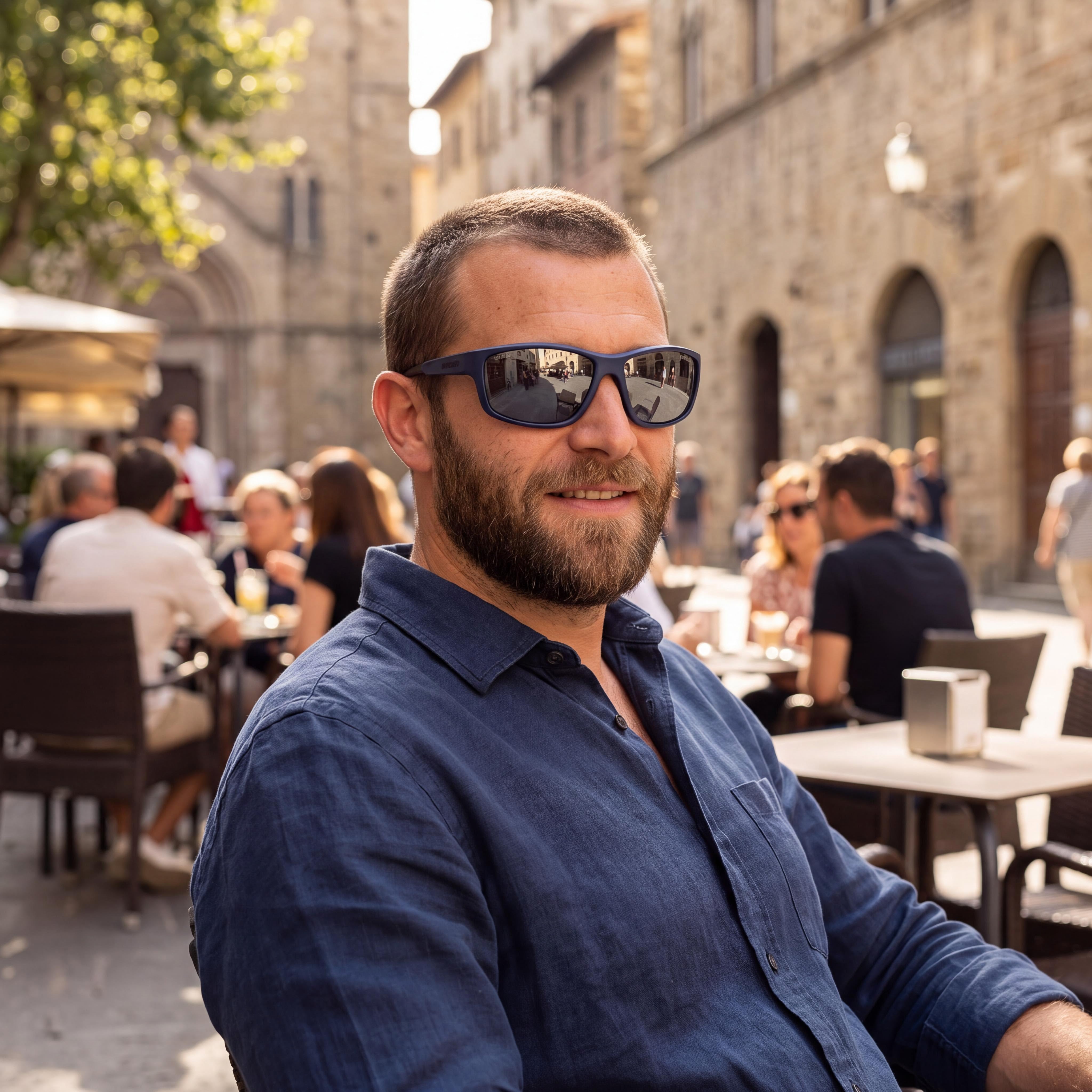 Carrera Casual Gafas de Sol Deportivas para Hombre, Montura Azul Metalizada de Poliamida Inyectada con Protección UV, Lentes de 68mm, Photo 5
