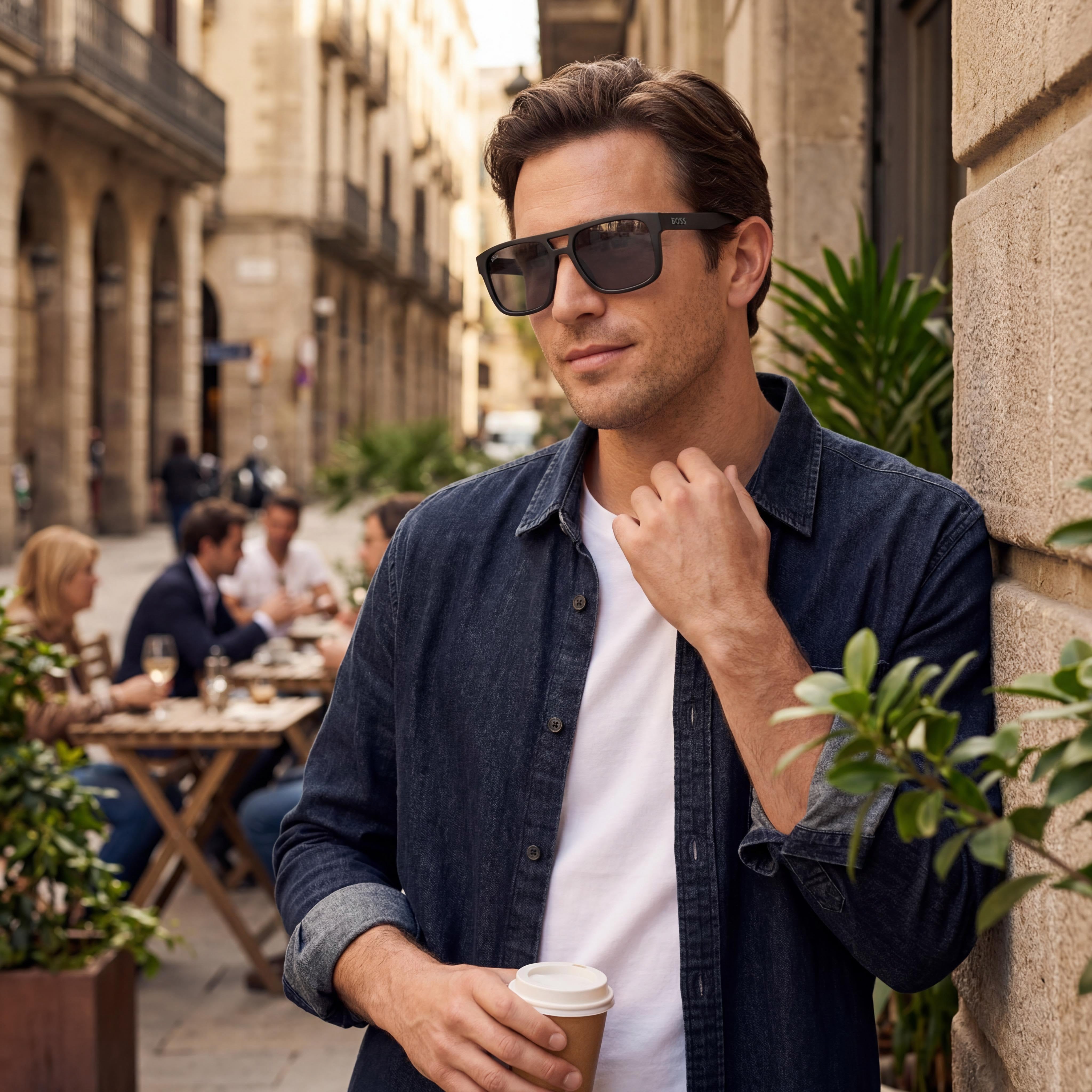 HUGO BOSS BLACK Gafas de sol informales para hombre negras de CELULOSA ECO P.INJ UV 300 no polarizadas 43,9mm, Photo 6
