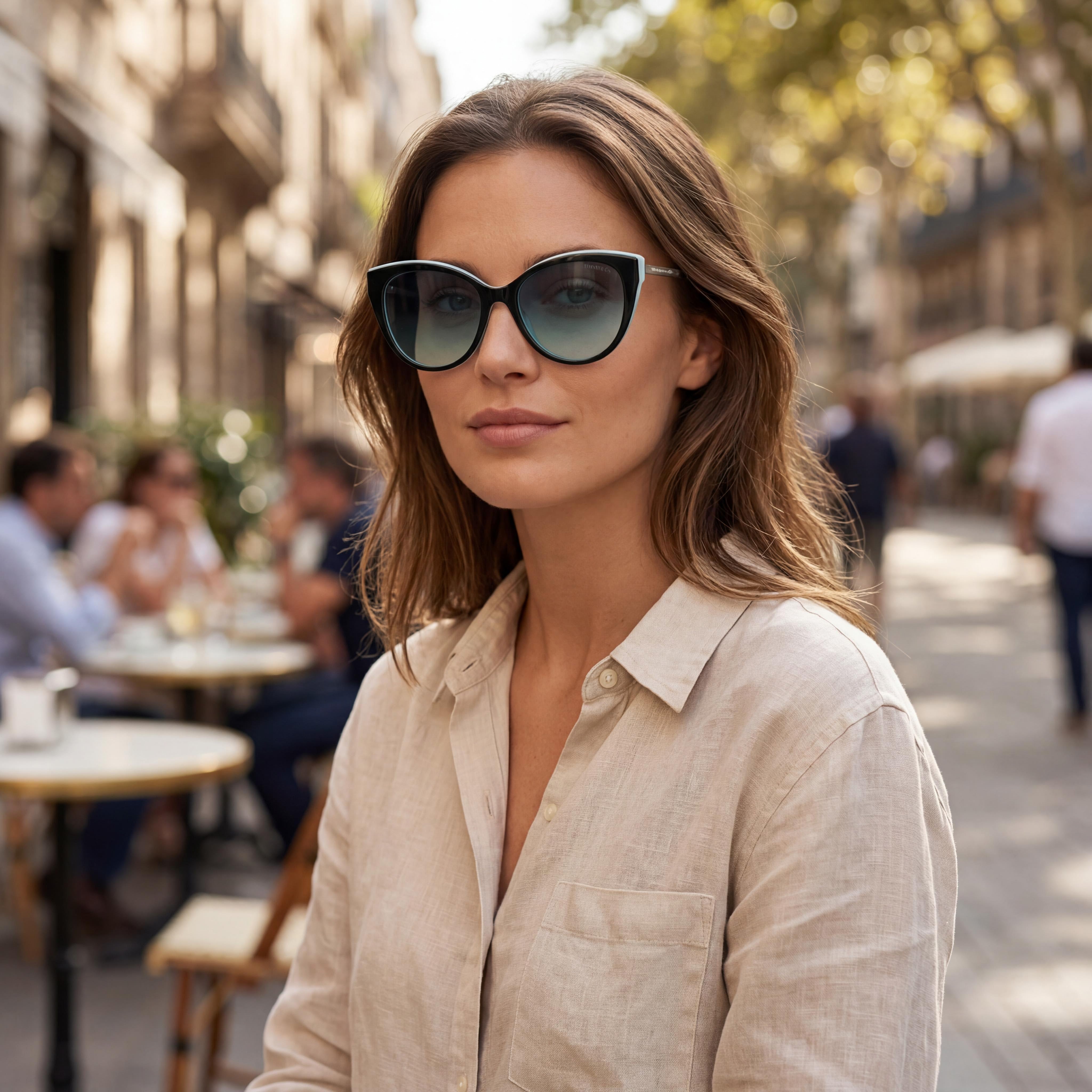 Tiffany & Co. TF 4166 Women's Plastic Cat Eye Sunglasses Black Blue Frame Blue Gradient UV400 55mm, Photo 5
