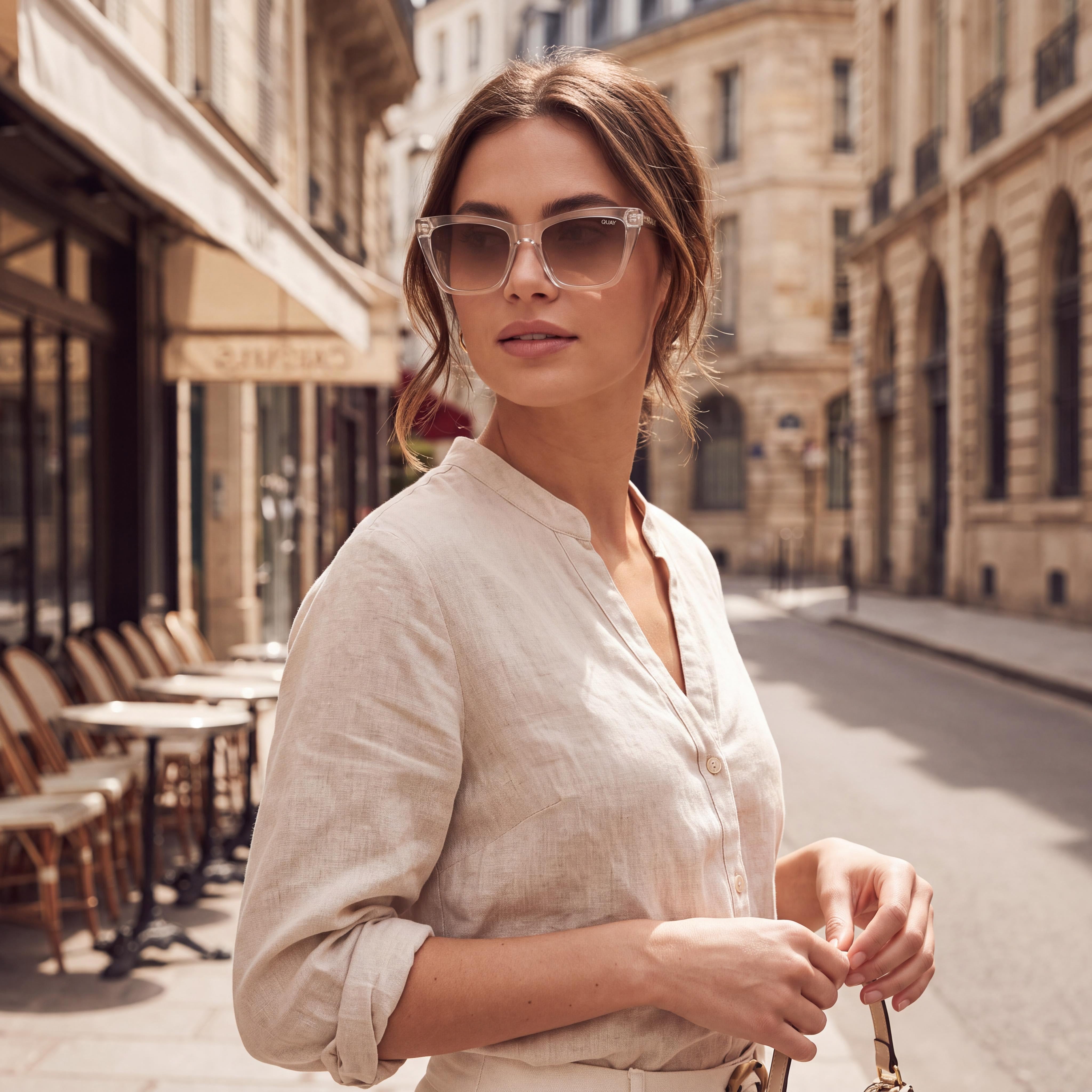 QUAY AUSTRALIA Call the Shots Women's Cat Eye Clear Frame Sepia Lenses UV Protection Sunglasses 145-19-150, Photo 6