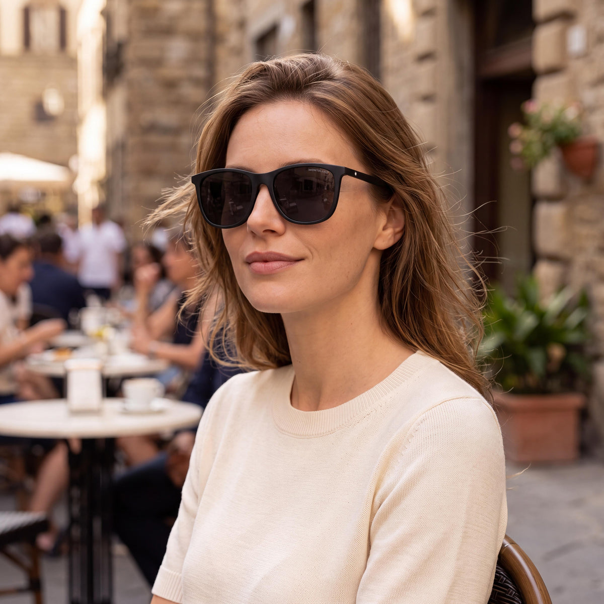 MONTBLANC Mb0330s Women's Black Smoke Plastic Square/Rectangle Sunglasses, 56-17-150mm, Photo 3