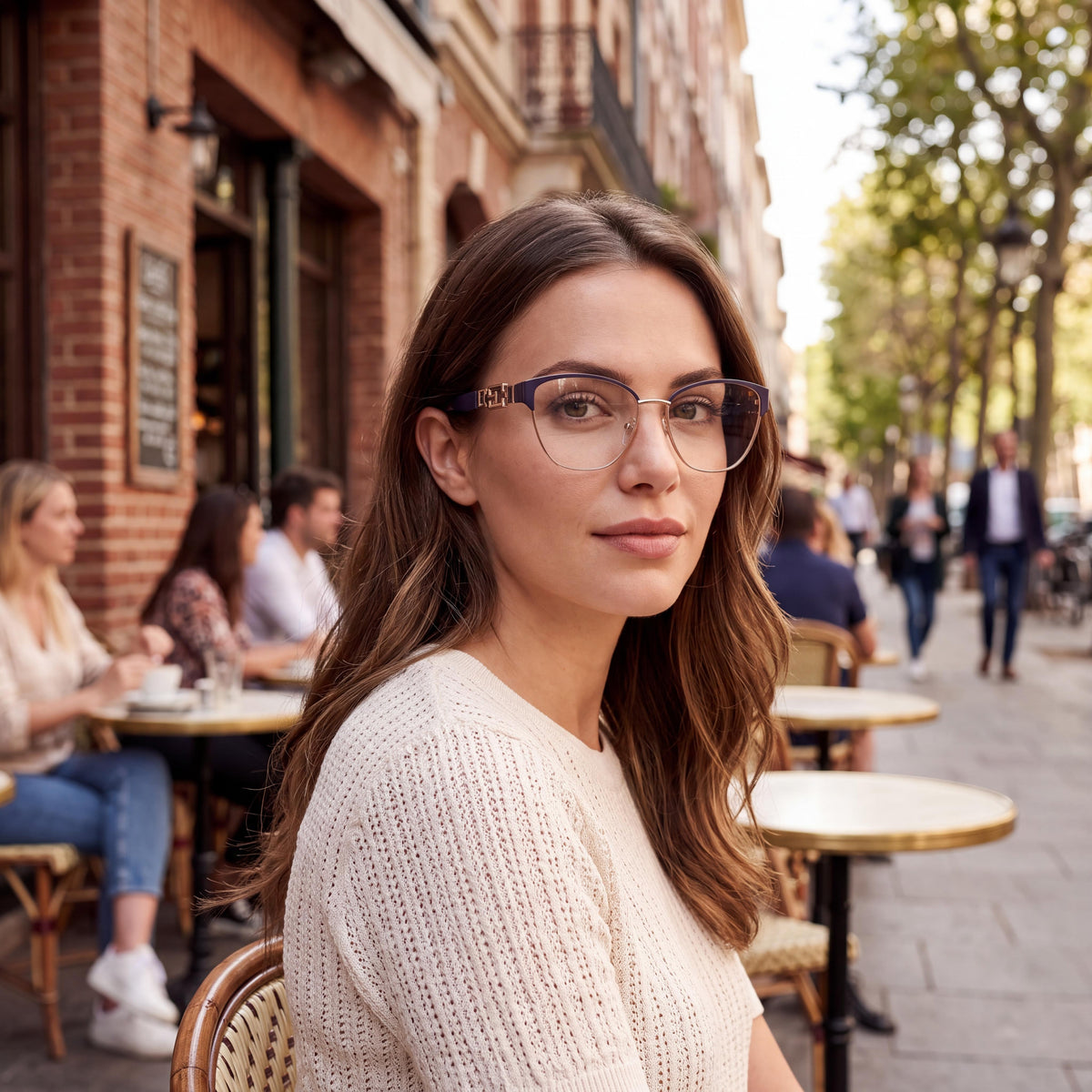 Gafas ópticas para mujer GUESS BROWLINE, montura multicolor, lentes transparentes, ancho de lente 140 mm, Photo 4