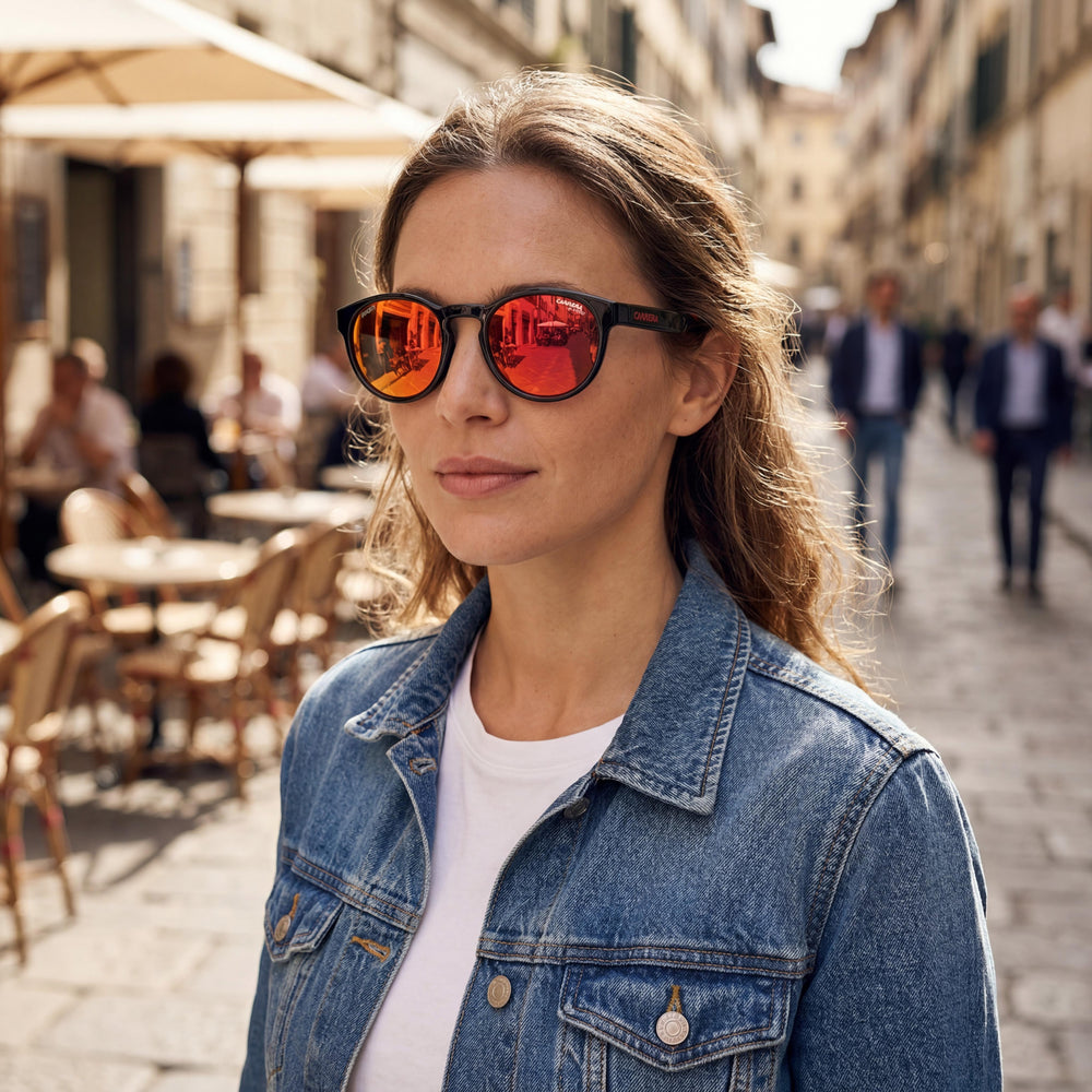 Gafas de sol unisex Carrera Carduc 012/s, deportivas, redondas, de propionato, color negro y multicolor, lentes UV de espejo negro y rojo, 51 mm