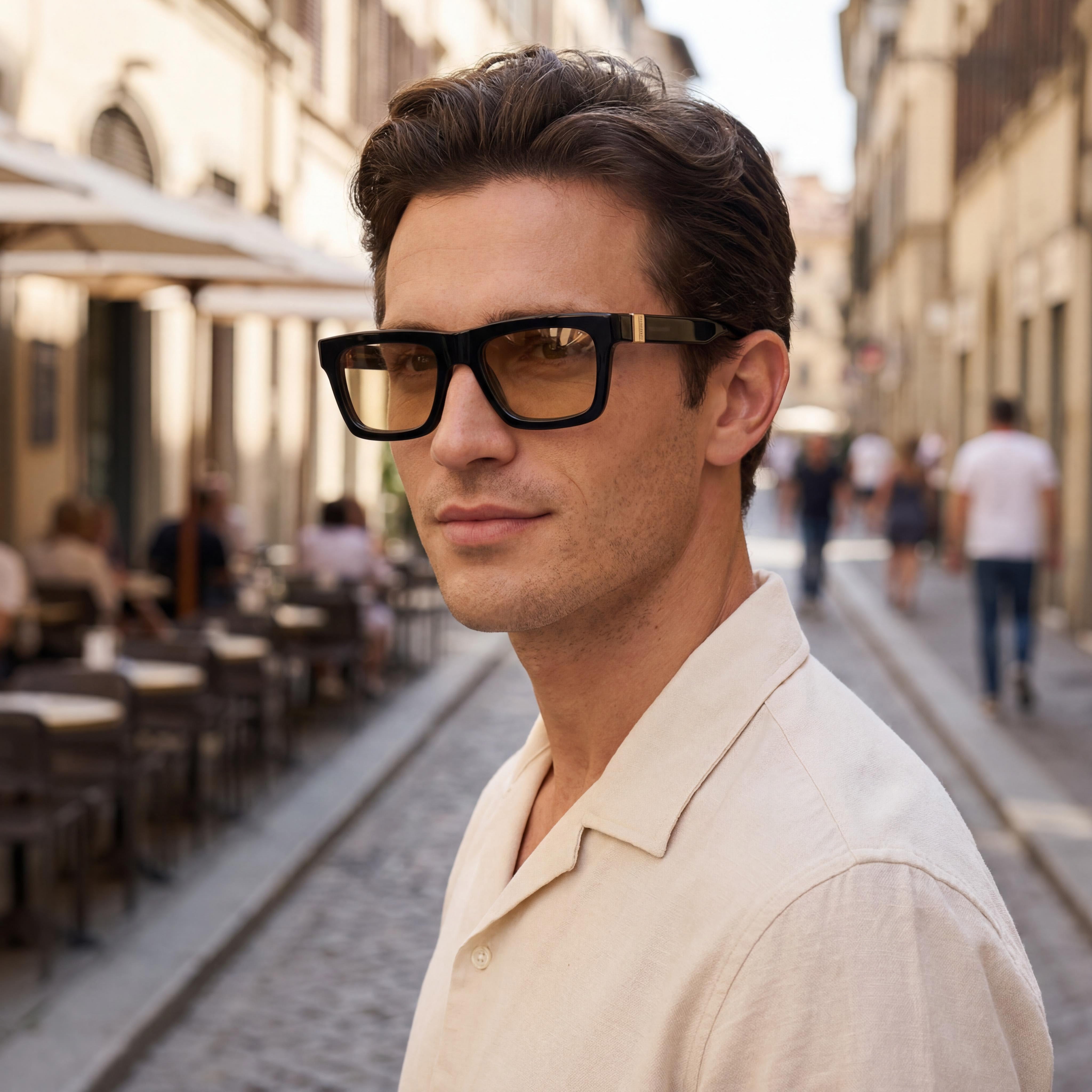 Ferragamo Modern Men's Acetate Frame Sunglasses in Black Gold with UV 400 Protection, 54mm Lens Width, Photo 5