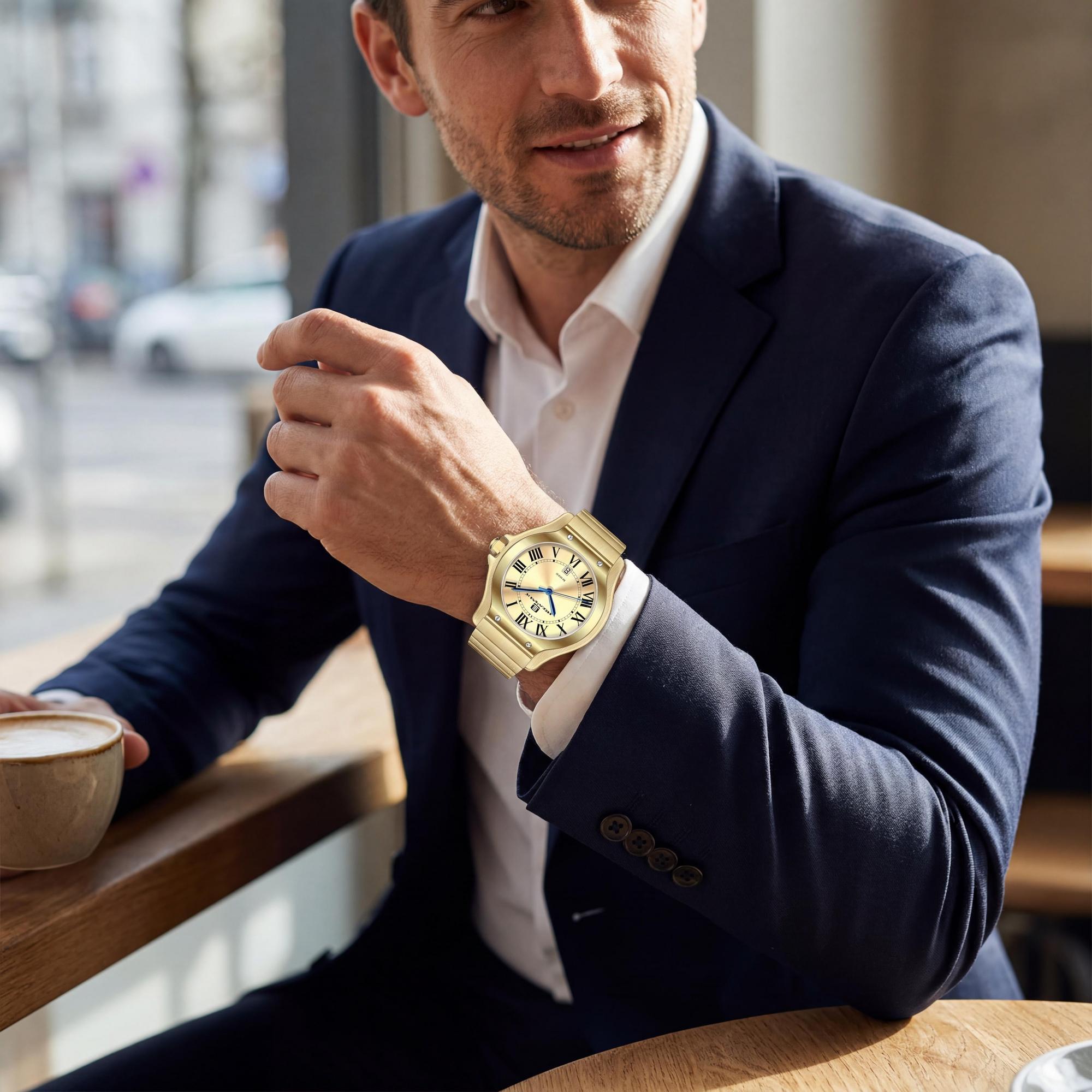 Reloj Oceanaut de acero inoxidable dorado para hombre, resistente al agua y con movimiento de cuarzo, cristal mineral resistente a arañazos., Photo 4