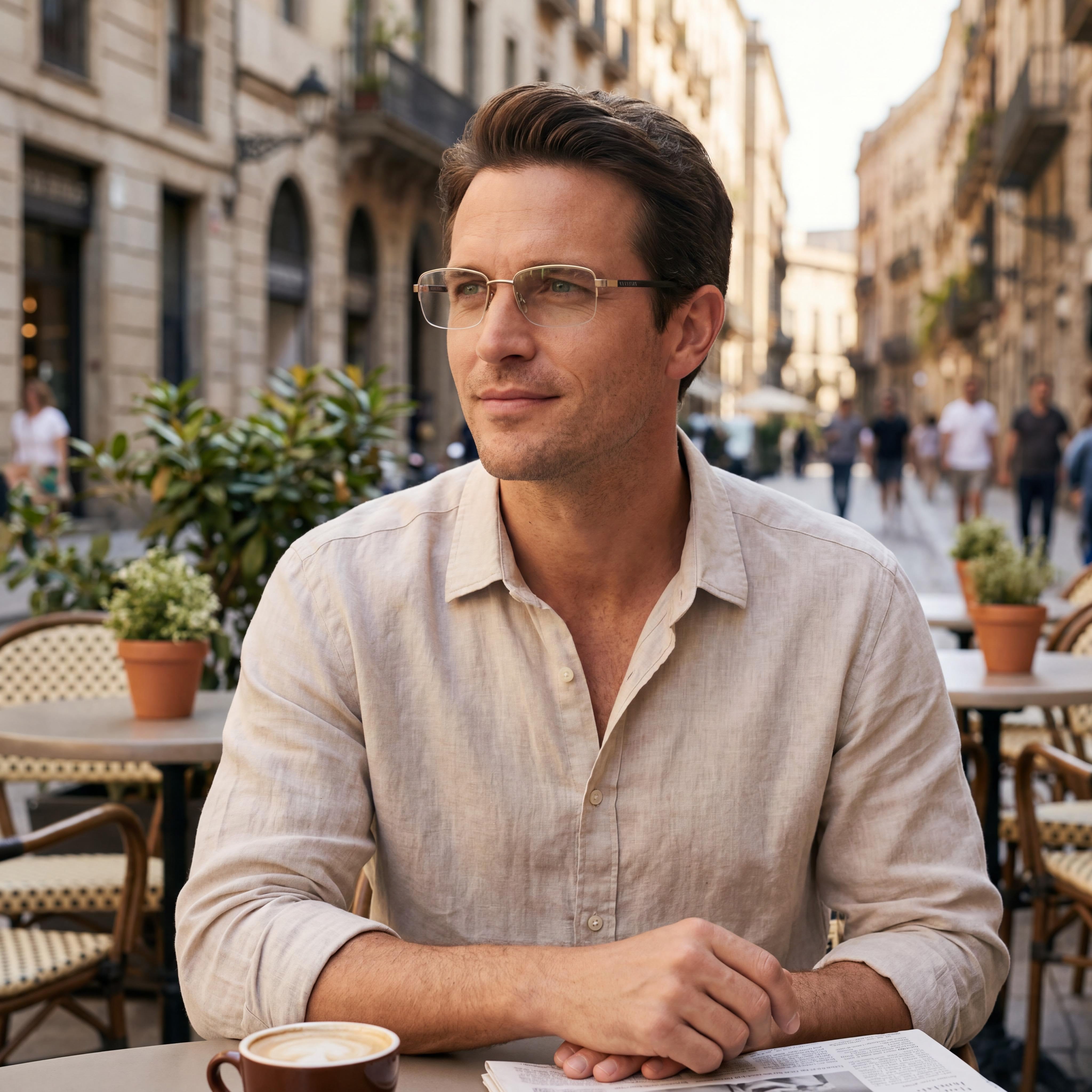 Flexon Casual Men's Metal Frame Eyeglasses in Satin Taupe, 52mm Lens, 19mm Bridge, 145mm Temple, Photo 4