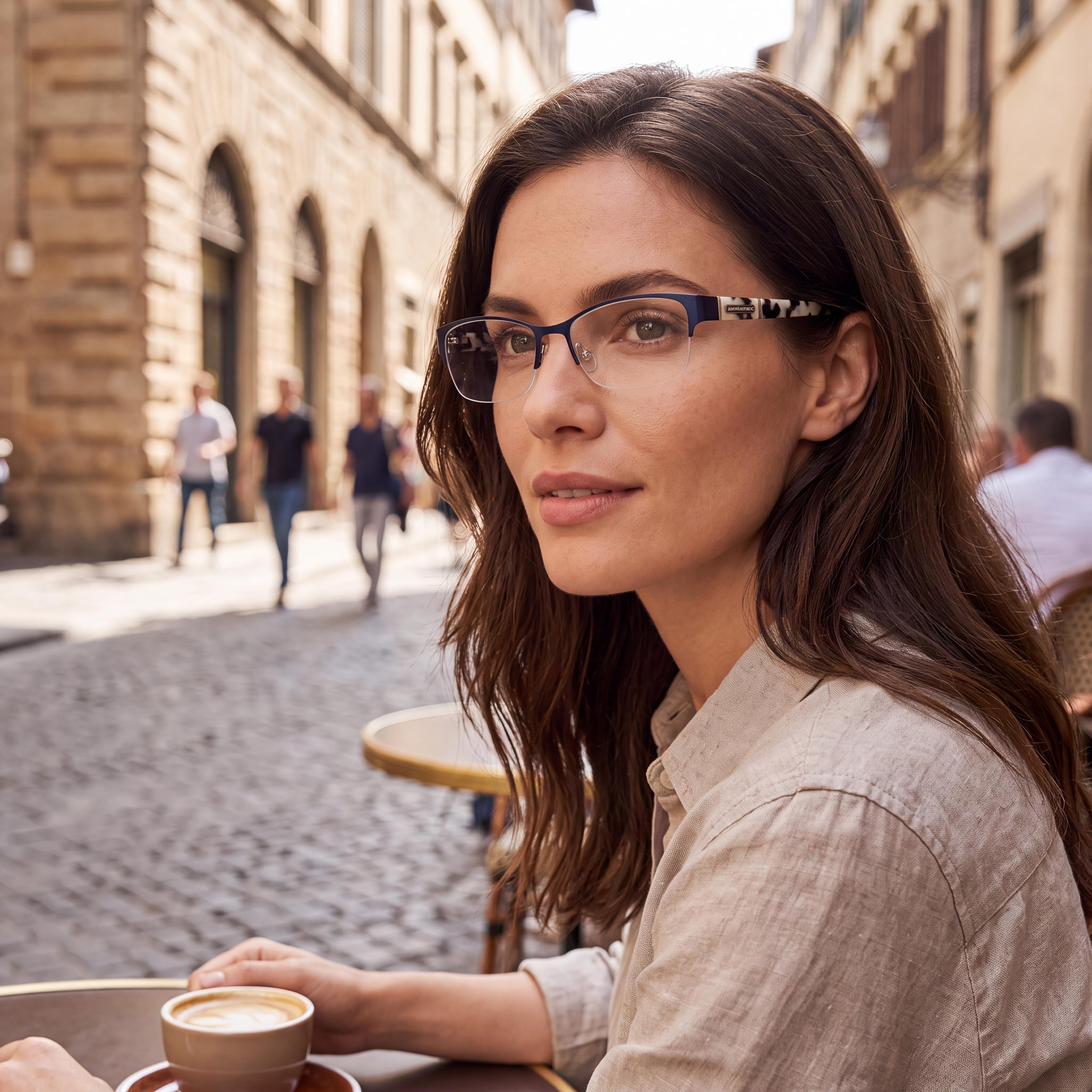 BANANA REPUBLIC Jordyn Unisex Navy Metal Semi-Rimless Rectangular Eyeglasses with Clear Lenses - 54mm, Photo 4